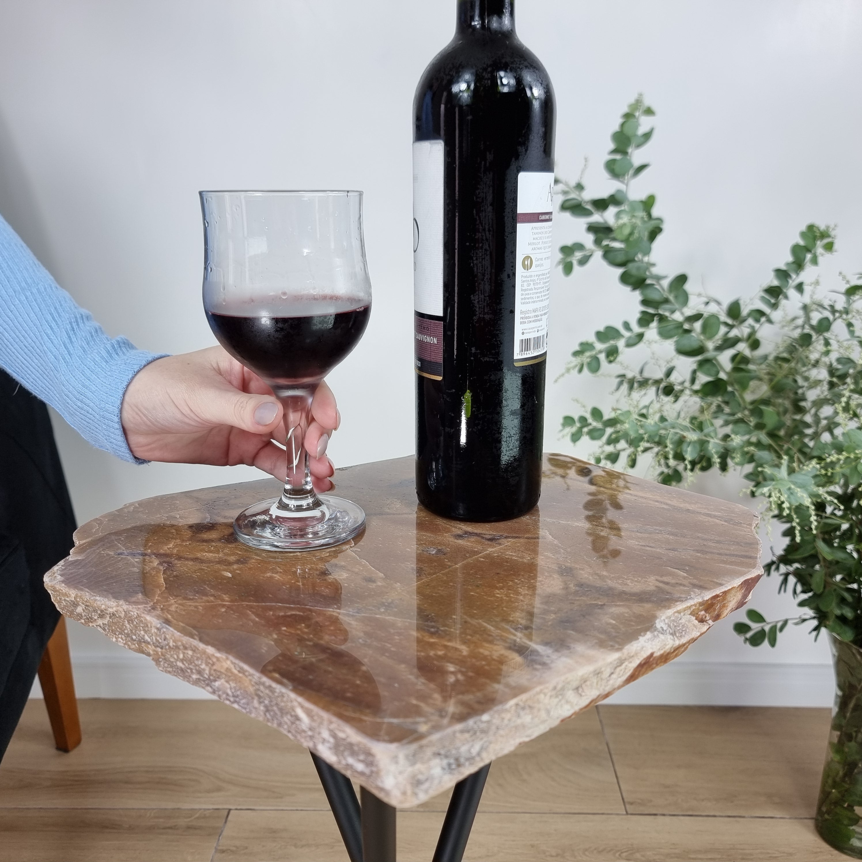 Brown Jasper Side Table - Jasper Stone Table Top with with Black legs 23 inches high, total weight 11.5 pounds