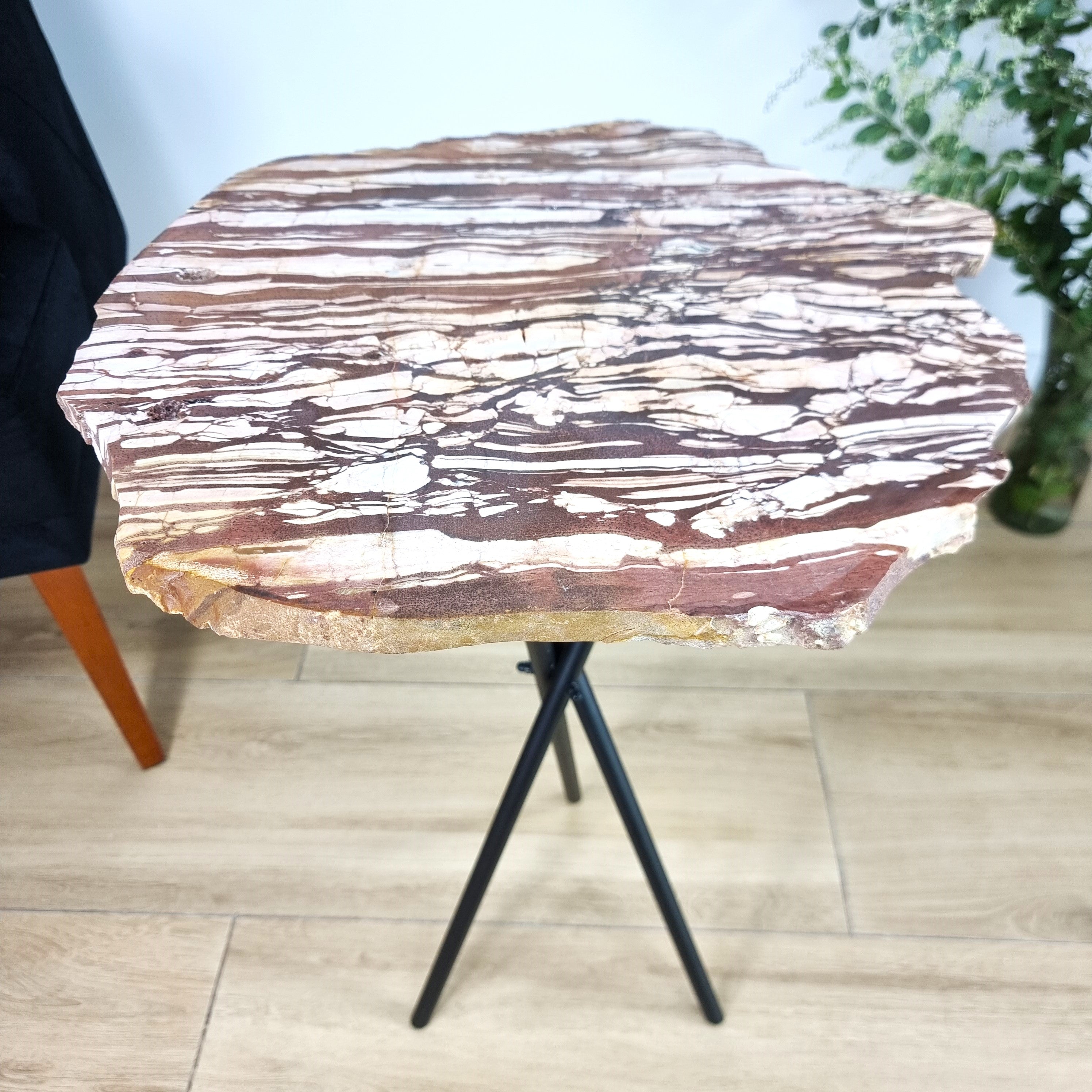 Jasper Side Table - Jasper Stone Table Top with with Black legs 23 inches high, total weight 15 pounds