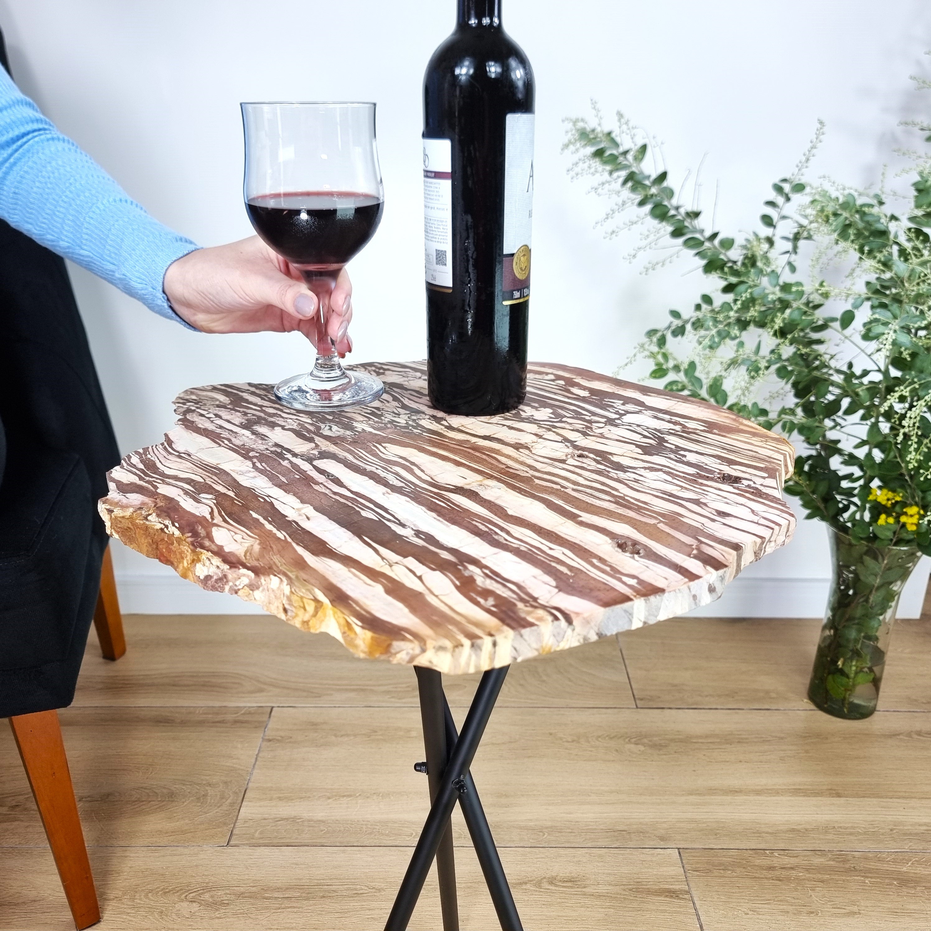 Jasper Side Table - Jasper Stone Table Top with with Black legs 23 inches high, total weight 15 pounds