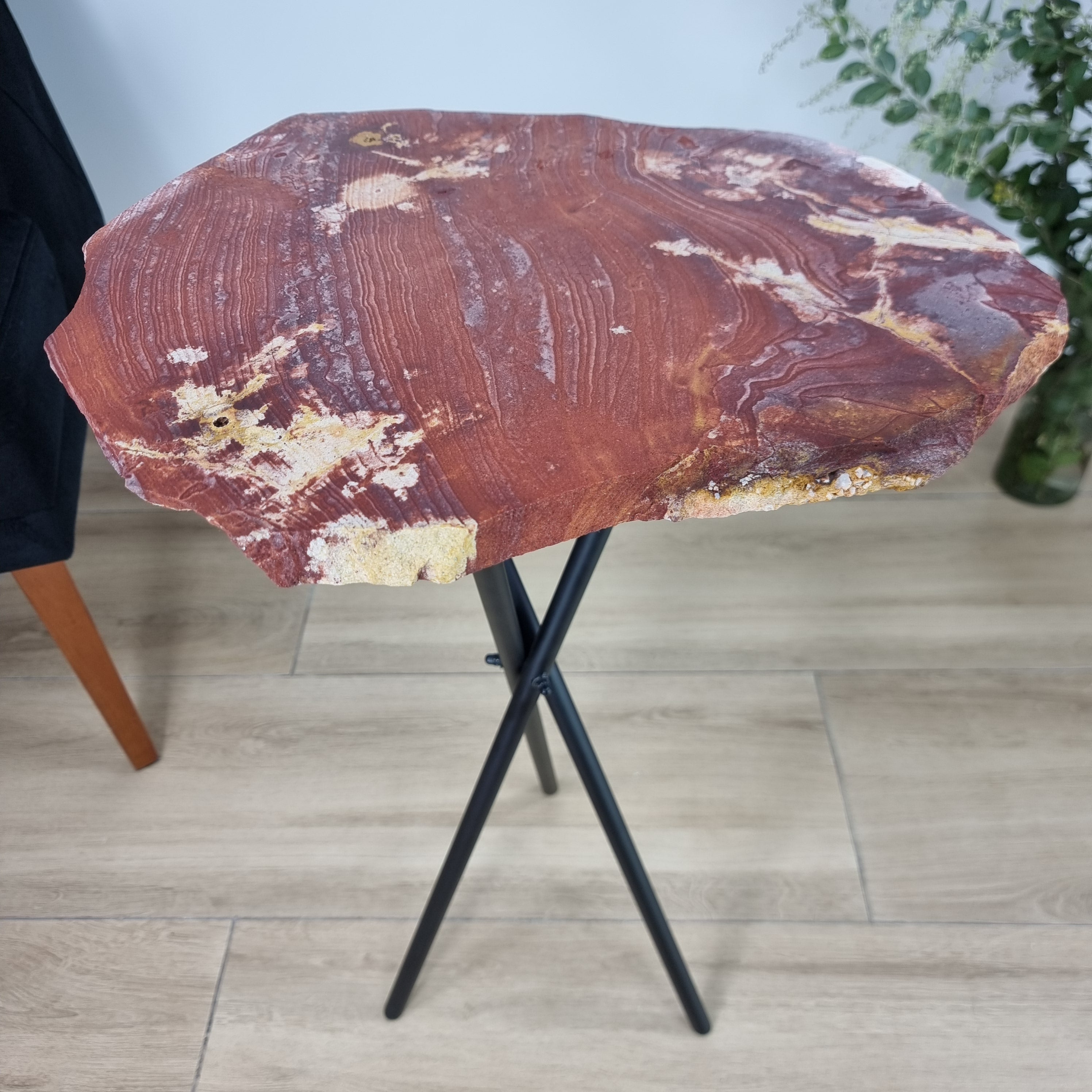 Red JASPER Side Table | Black Tripod Base | 60 cm Height - BR Crystals Handmade Piece