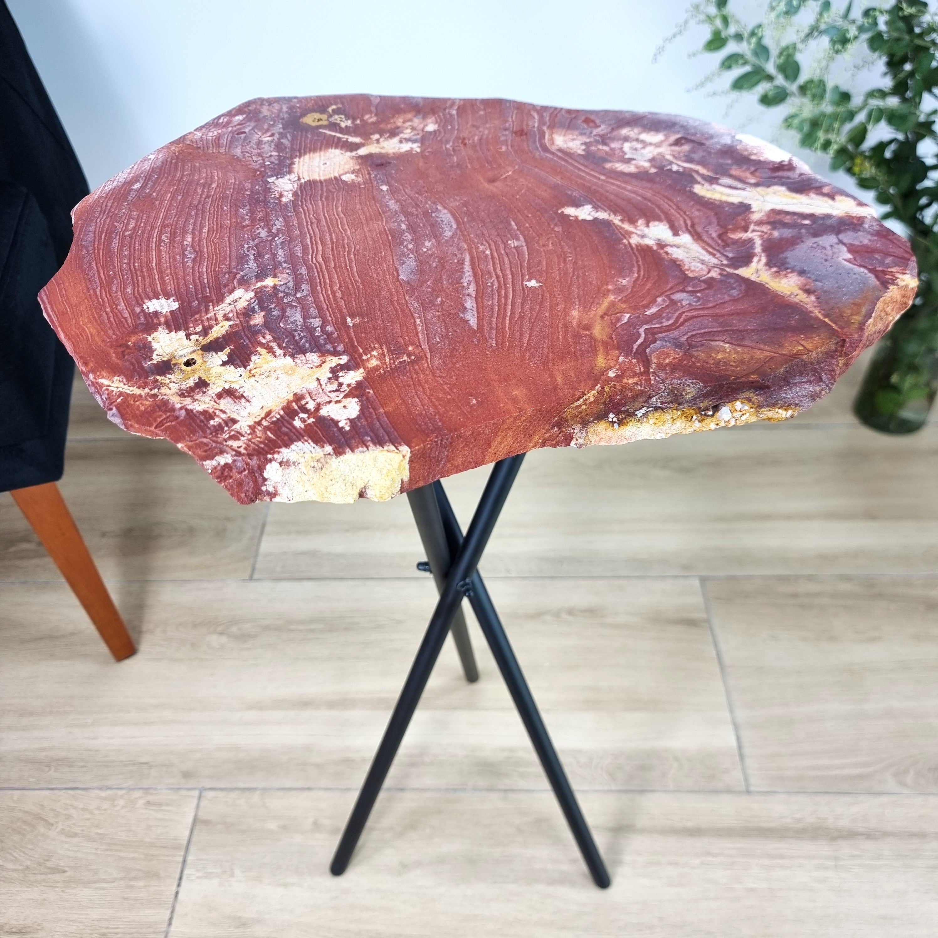 Red Jasper Side Table - Red Jasper Stone Table Top with with Black legs 23 inches high, total weight 11 pounds