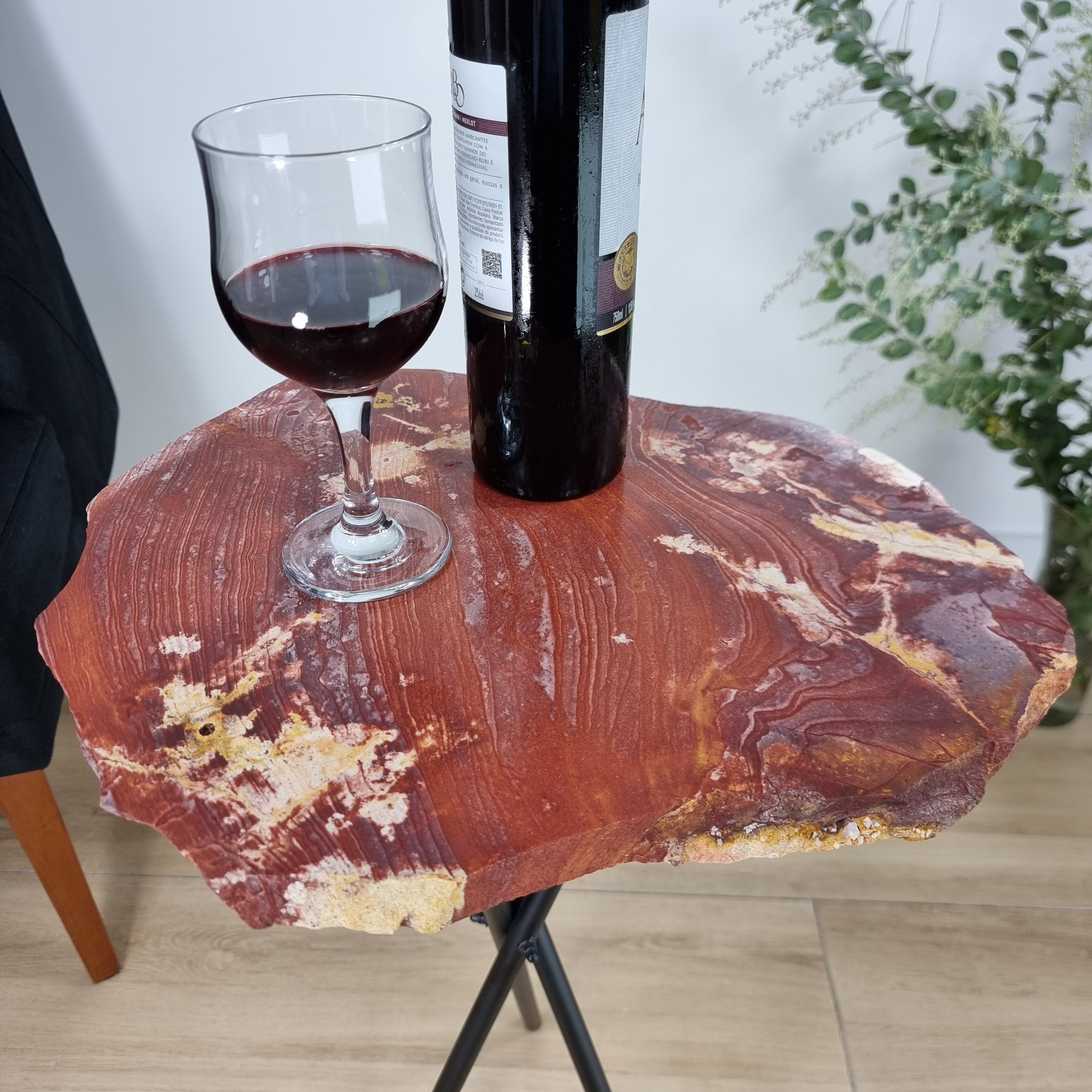 Red JASPER Side Table | Black Tripod Base | 60 cm Height - BR Crystals Handmade Piece