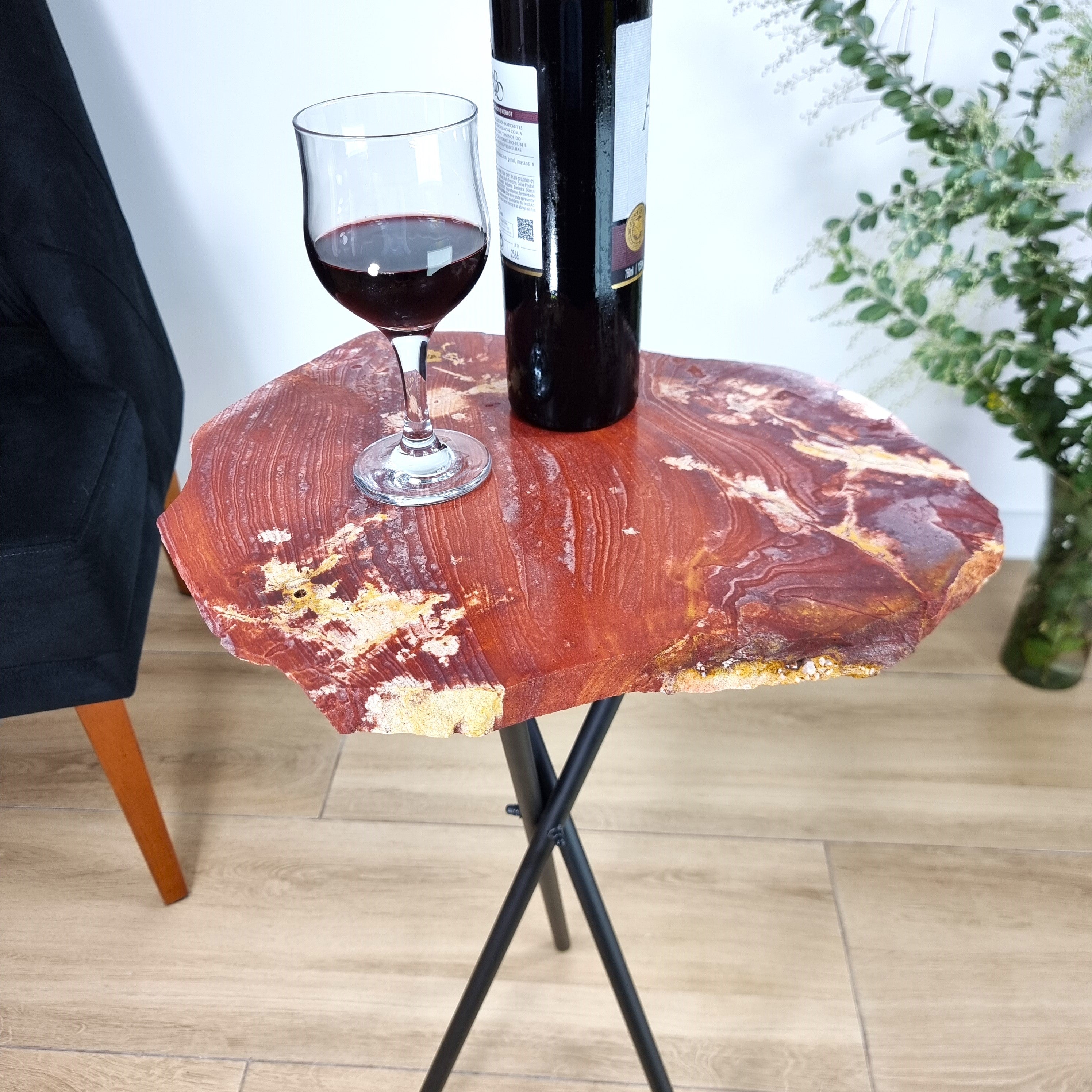 Red Jasper Side Table - Red Jasper Stone Table Top with with Black legs 23 inches high, total weight 11 pounds