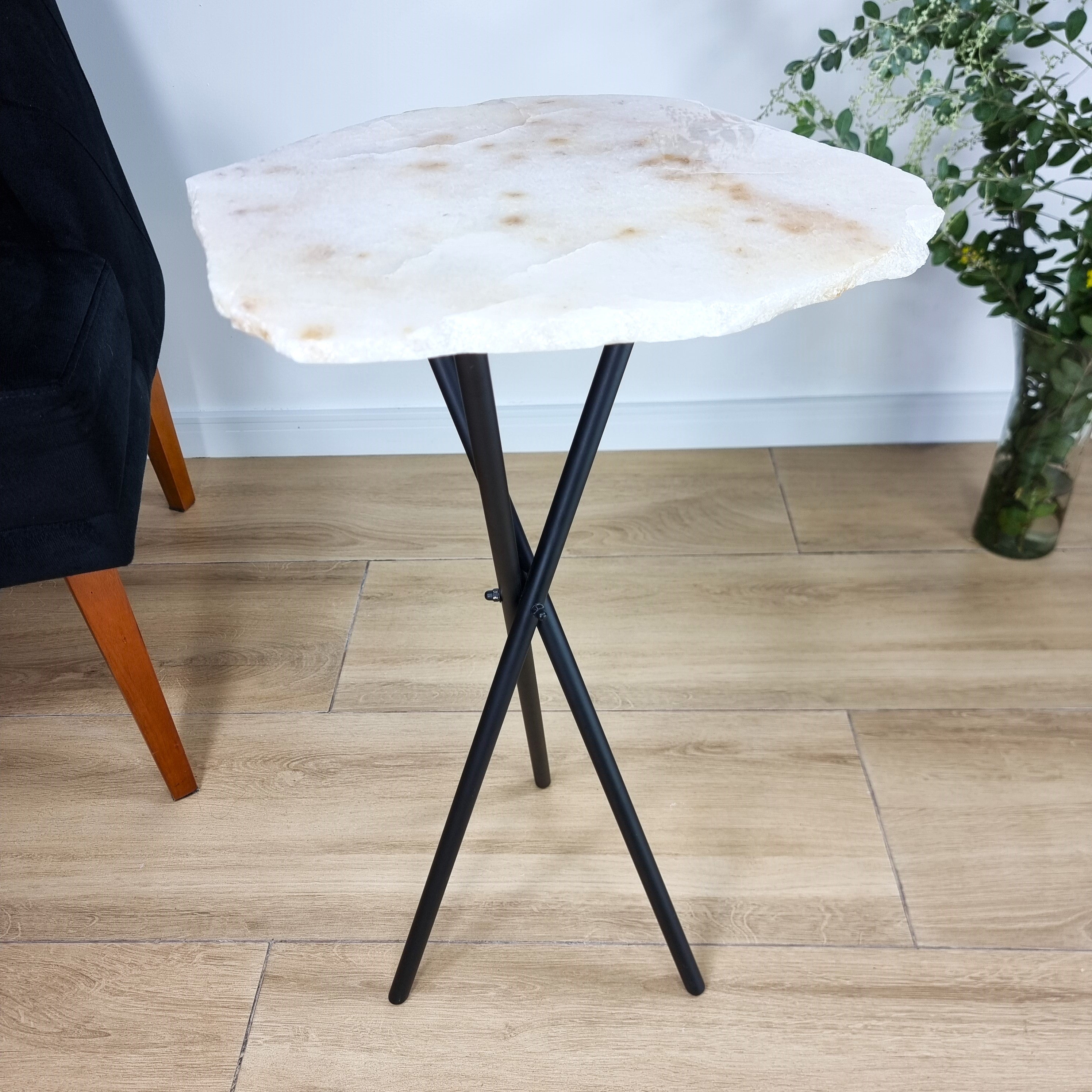 Clear Quartz Side Table - Crystal Table with golden legs 23 inches high, total weight 7.3 pounds