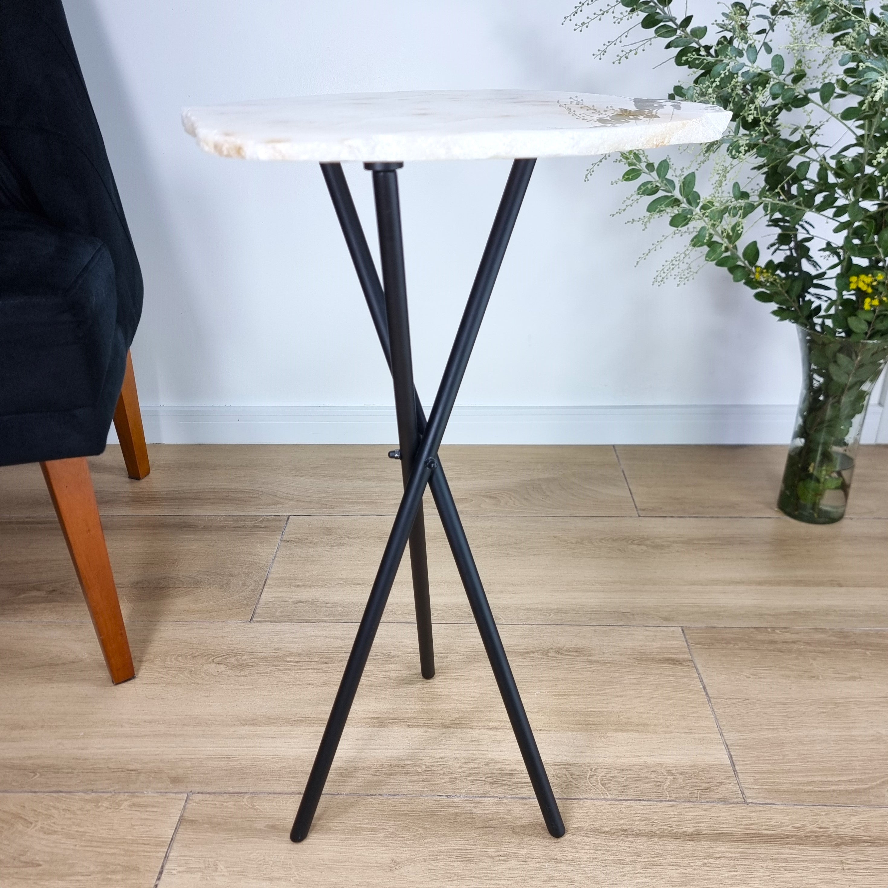 Clear Quartz Side Table - Crystal Table with golden legs 23 inches high, total weight 7.3 pounds