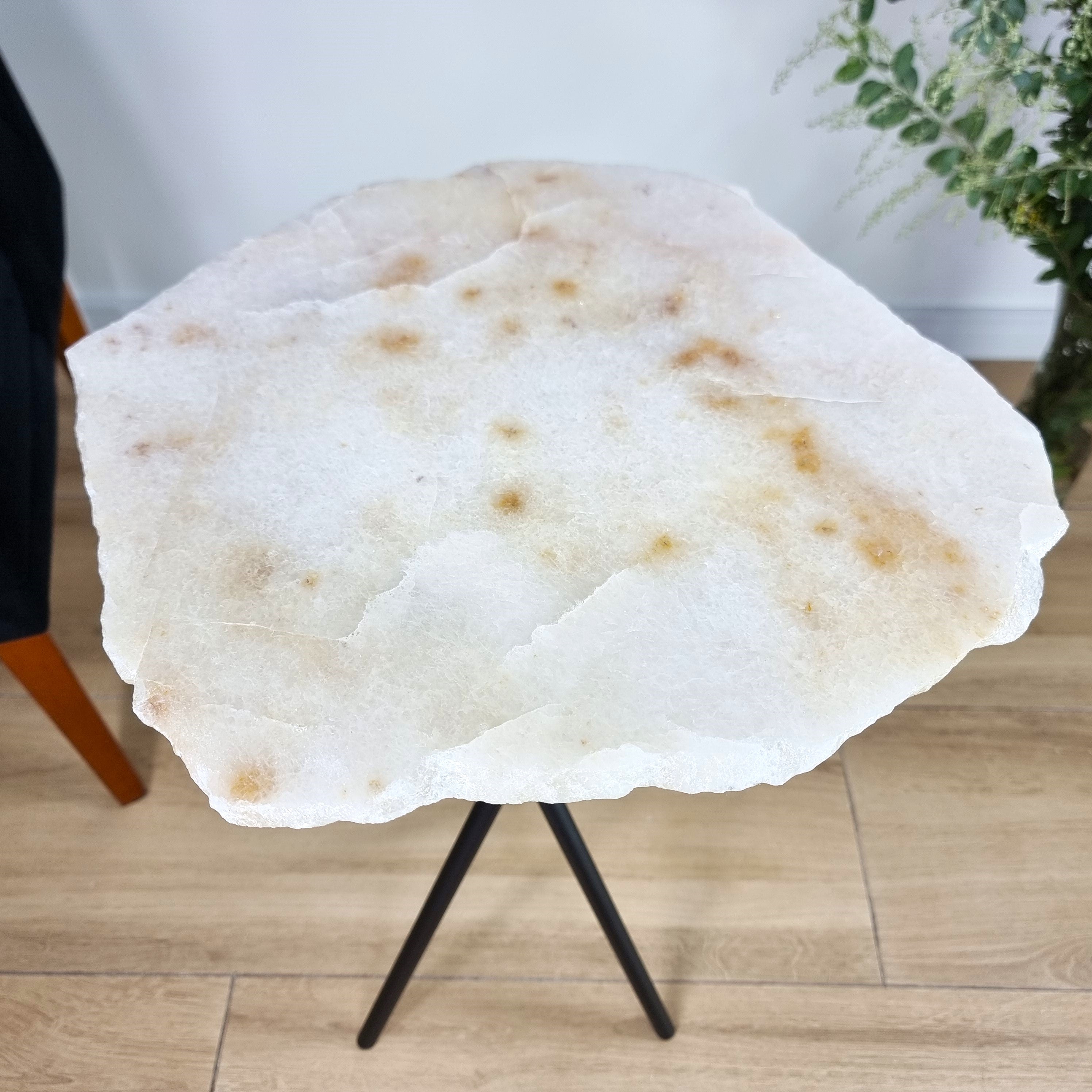 Clear Quartz Side Table - Crystal Table with golden legs 23 inches high, total weight 7.3 pounds