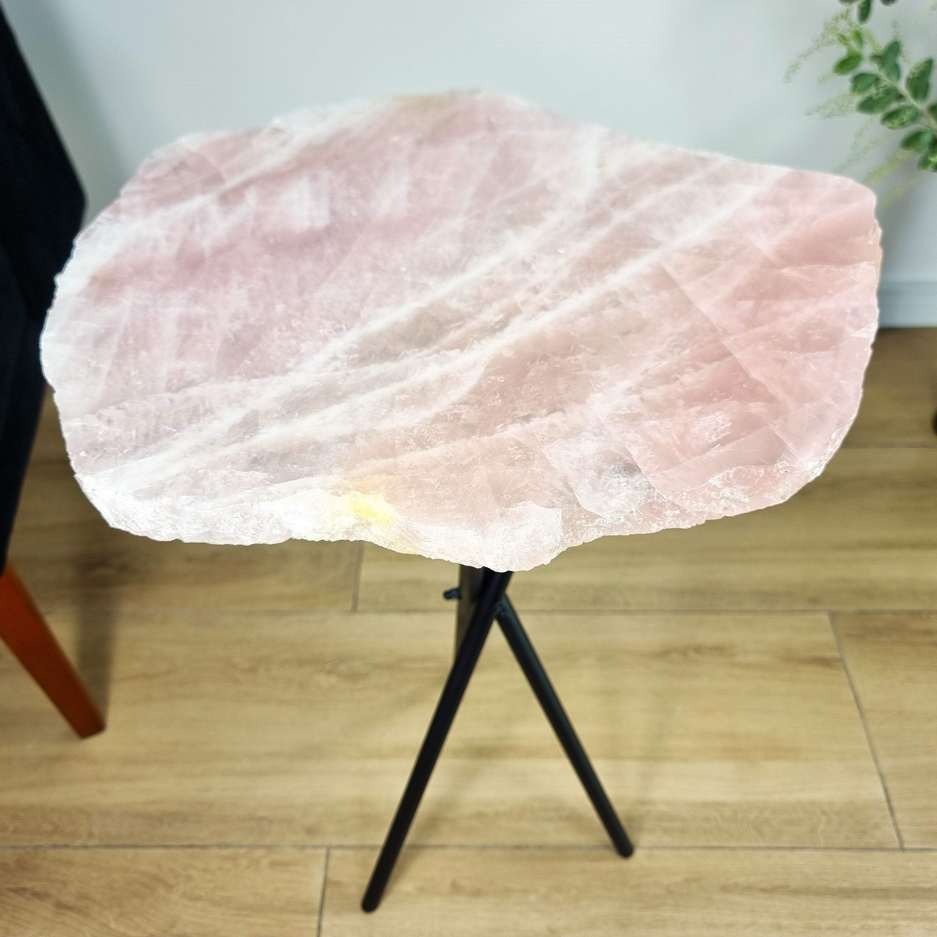 Rose Quartz Side Table - Crystal Table with Black legs 23 inches high, total weight 11 pounds