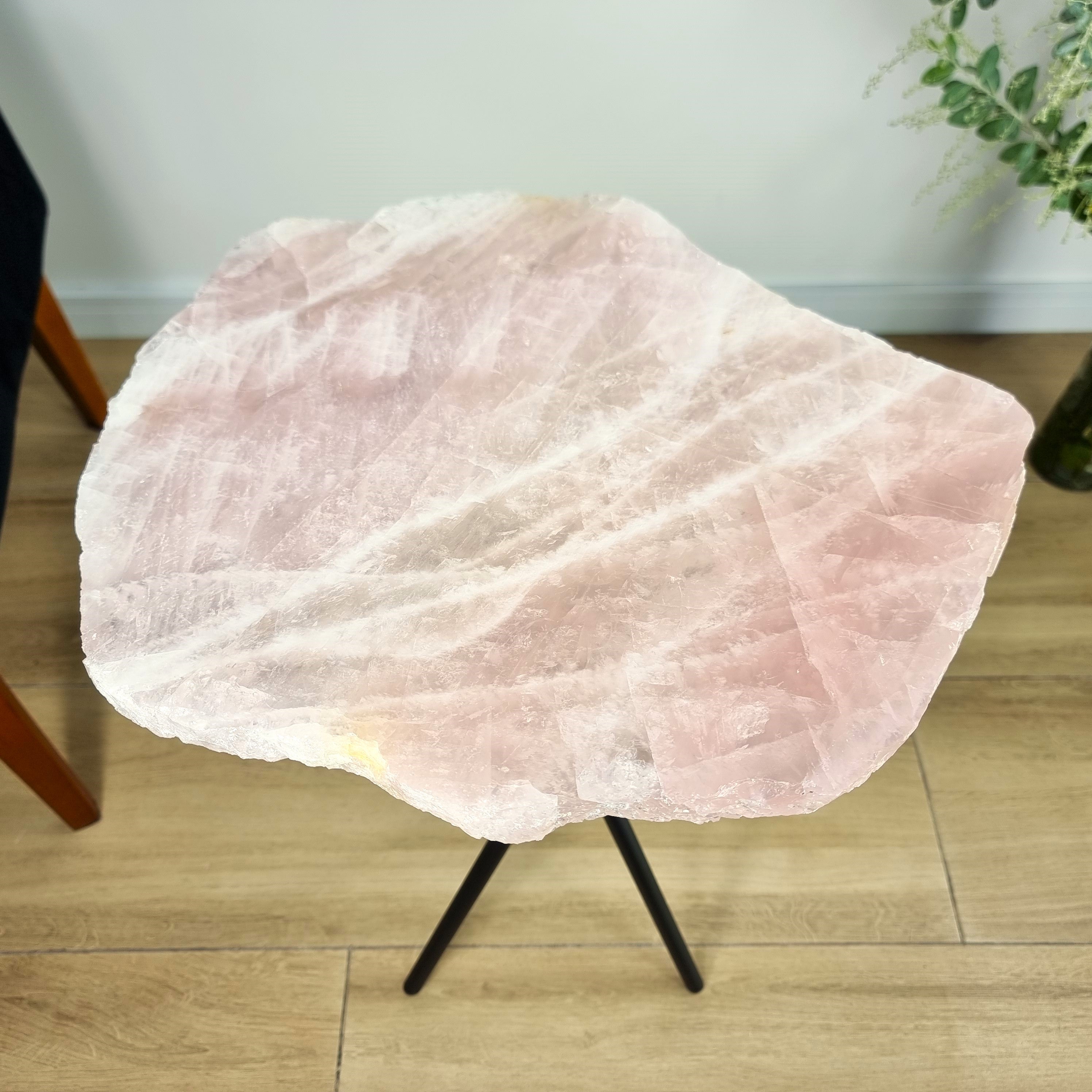 Rose Quartz Side Table - Crystal Table with Black legs 23 inches high, total weight 11 pounds