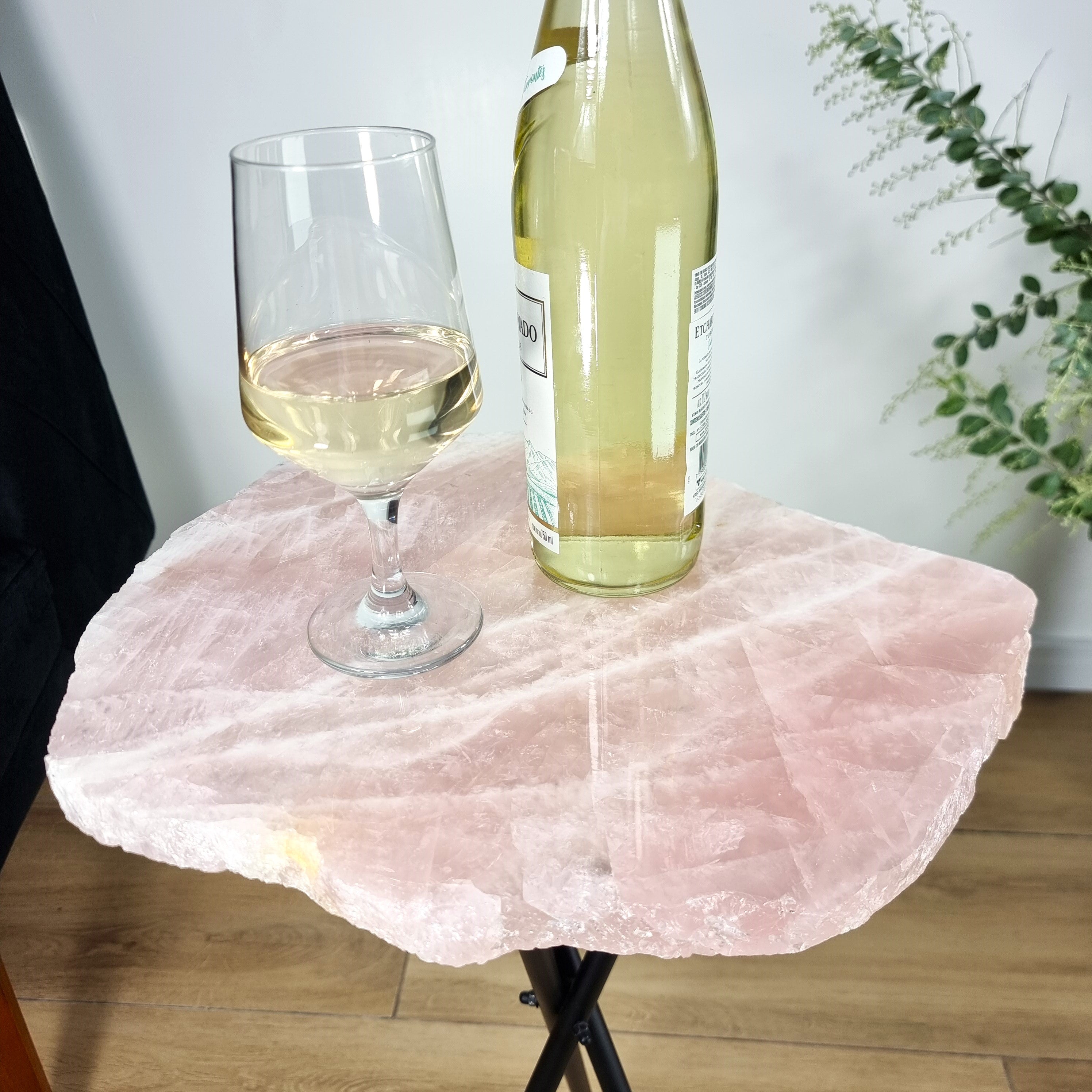 Rose Quartz Side Table - Crystal Table with Black legs 23 inches high, total weight 11 pounds