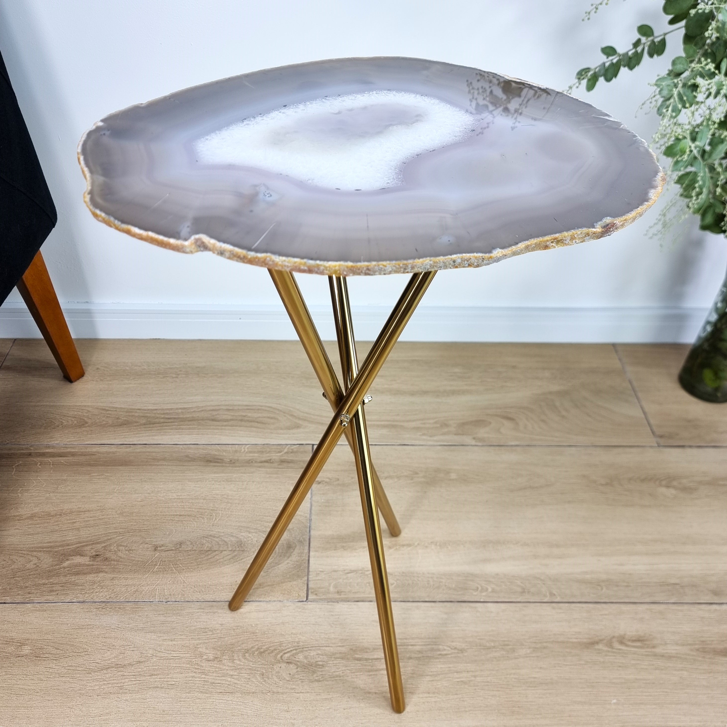 Agate Side Table - Crystal End Table Golden legs 23 inches high, total weight 6.8 pounds