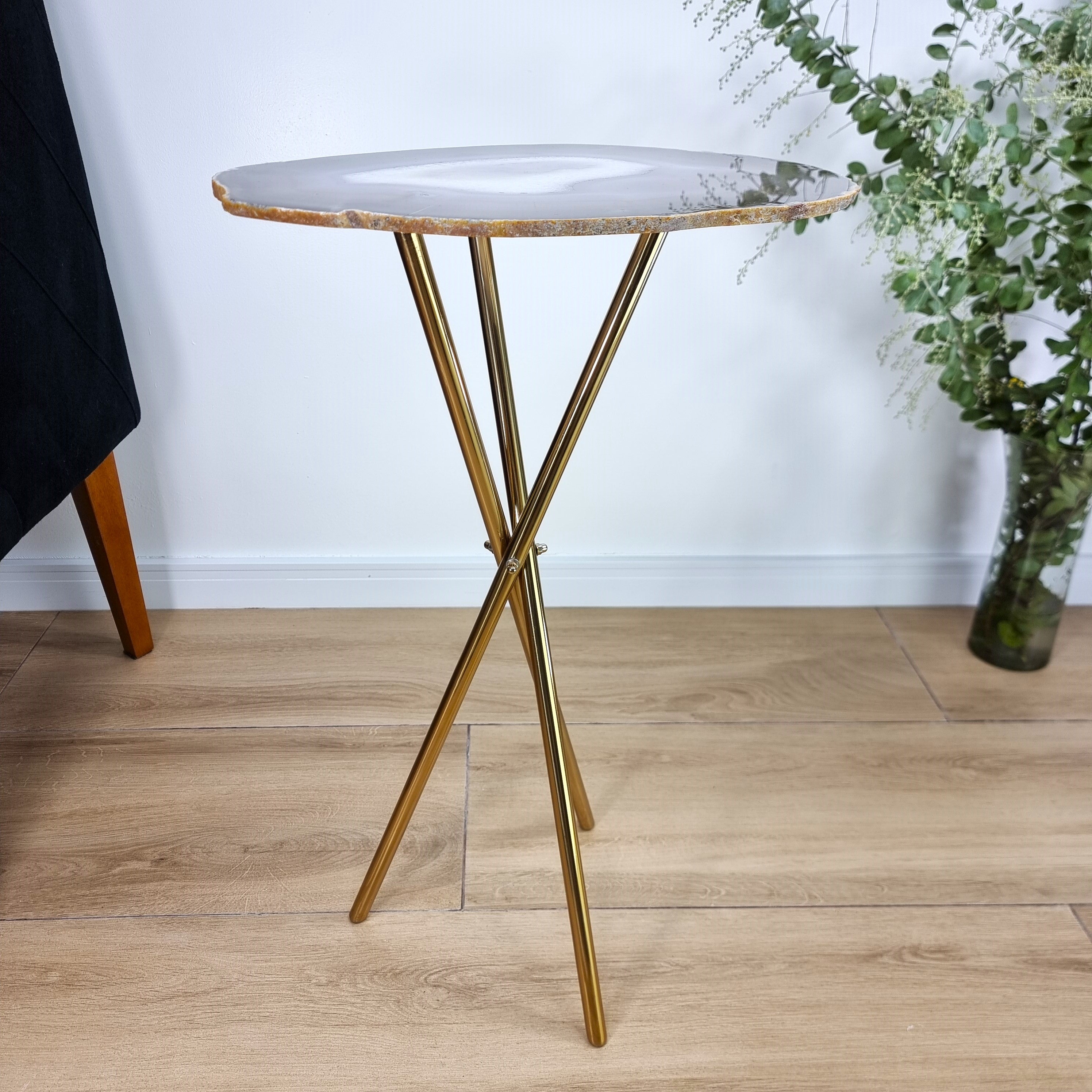 Agate Side Table - Crystal End Table Golden legs 23 inches high, total weight 6.8 pounds