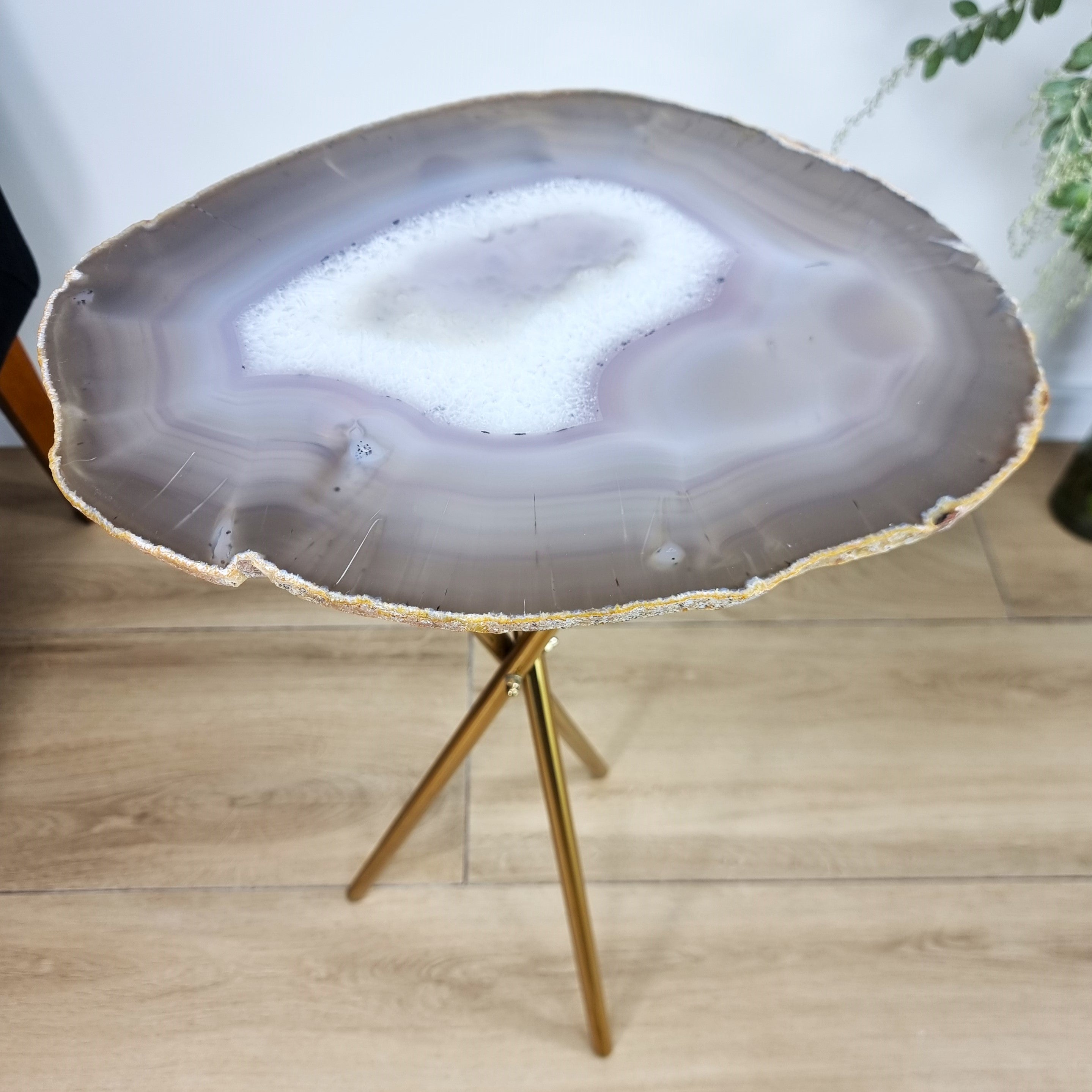 Agate Side Table - Crystal End Table Golden legs 23 inches high, total weight 6.8 pounds