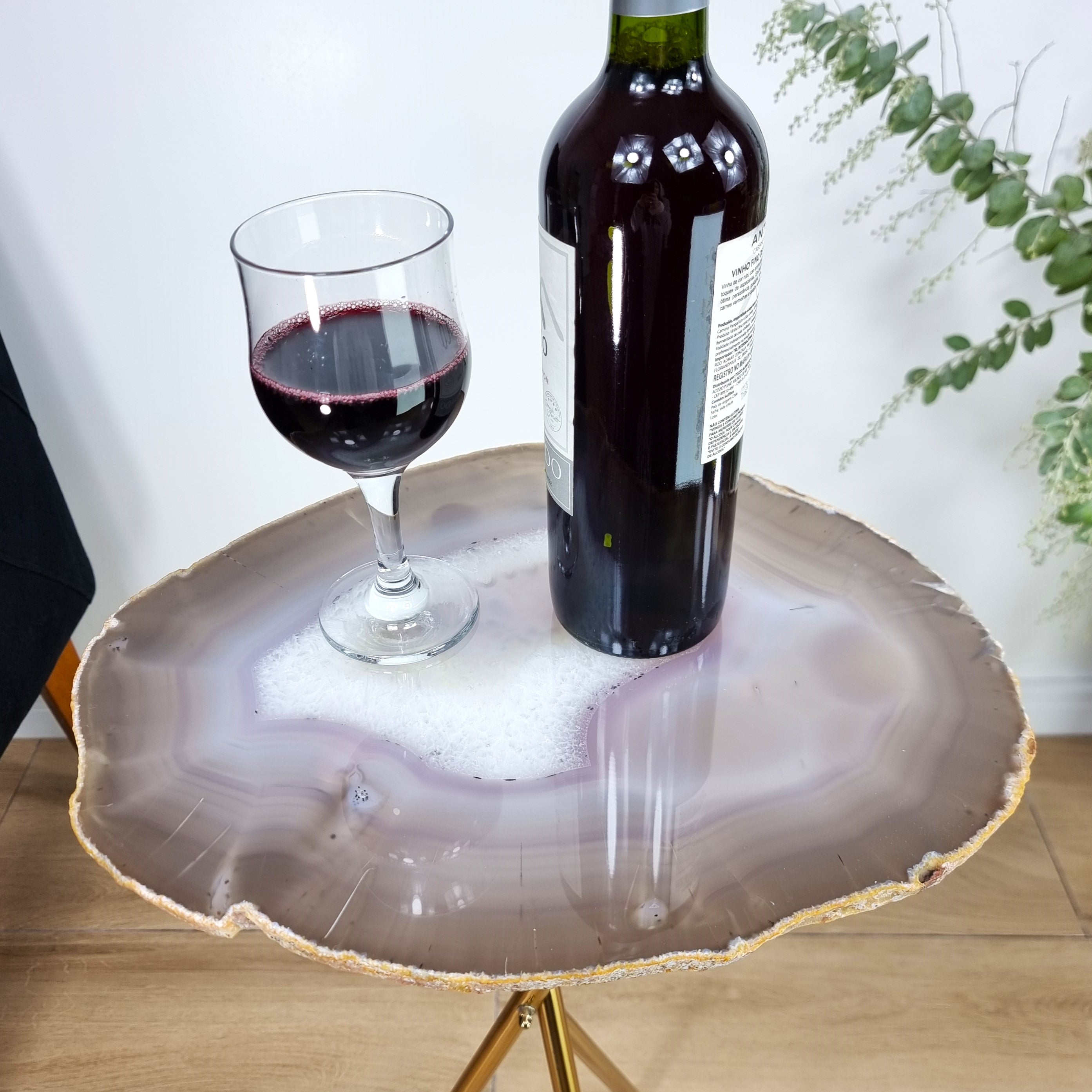 Agate Side Table - Crystal End Table Golden legs 23 inches high, total weight 6.8 pounds