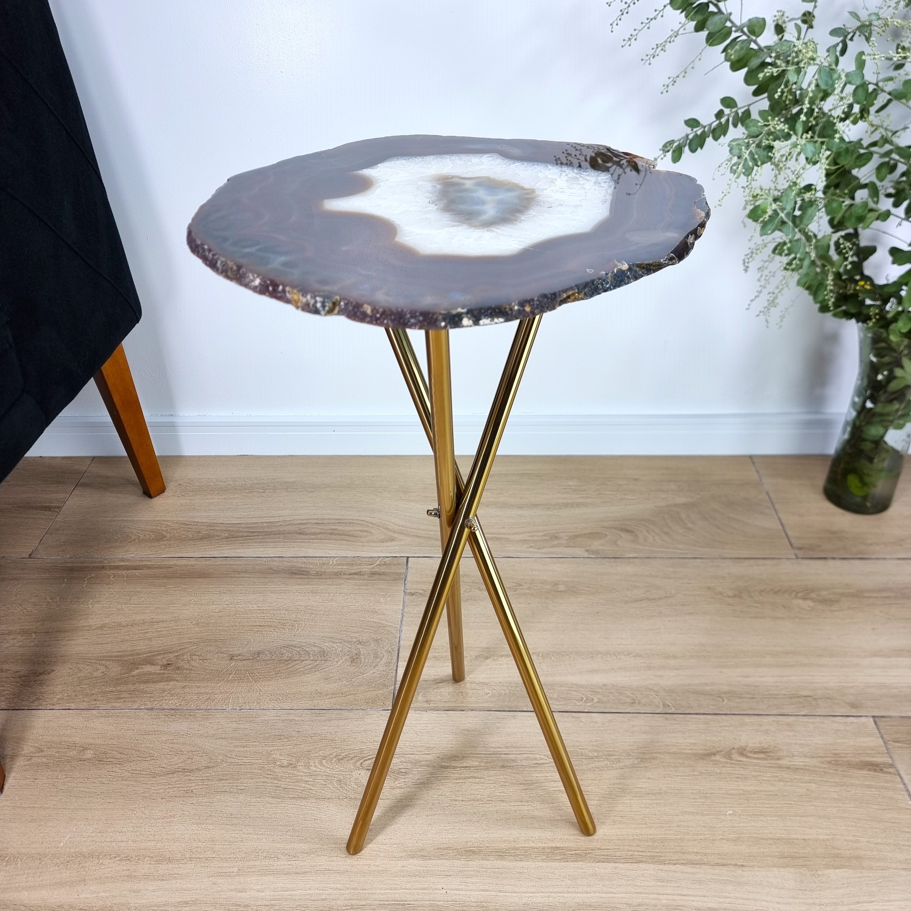 Agate Side Table - Crystal End Table Golden legs 23 inches high, total weight 7.5 pounds