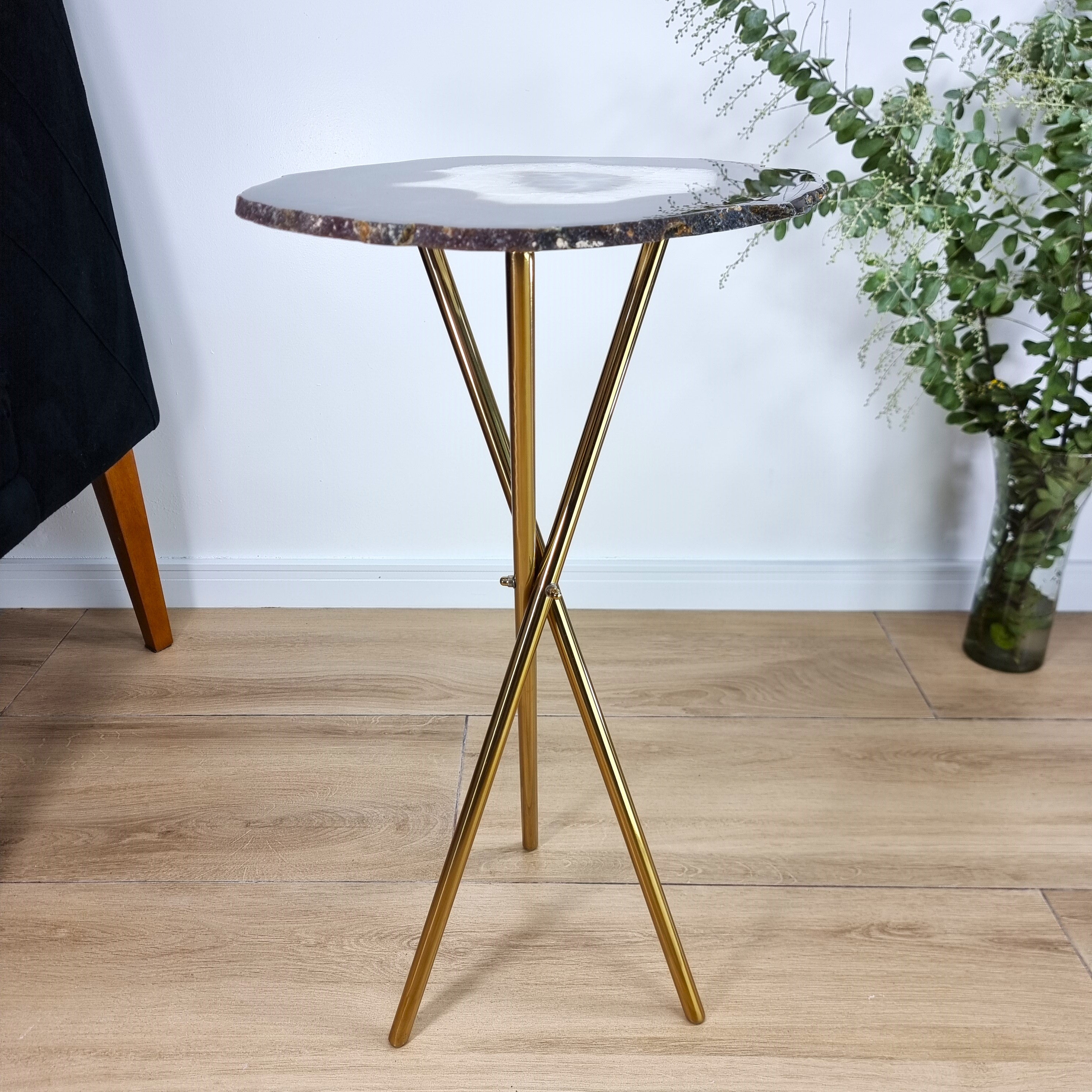 Agate Side Table - Crystal End Table Golden legs 23 inches high, total weight 7.5 pounds