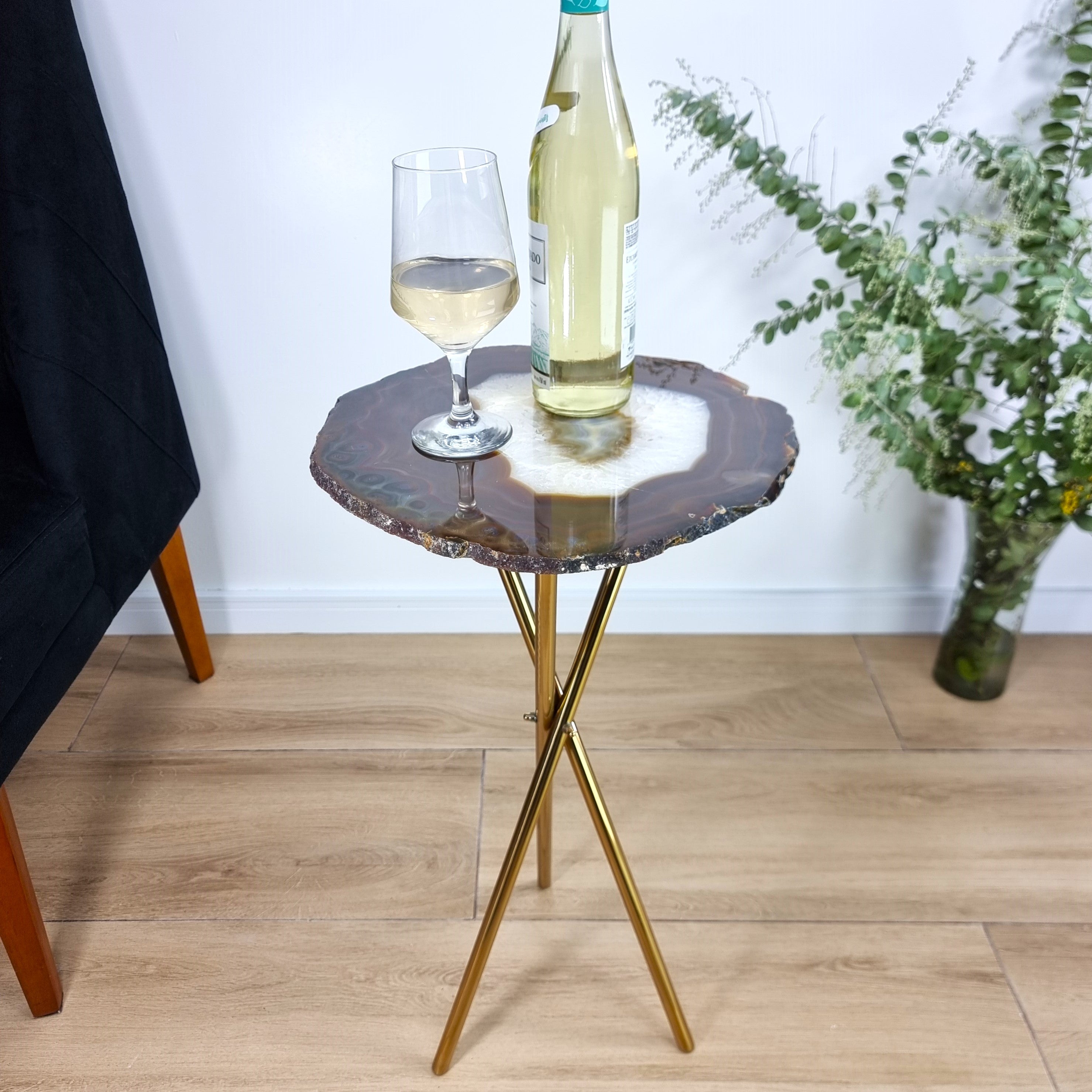 Agate Side Table - Crystal End Table Golden legs 23 inches high, total weight 7.5 pounds