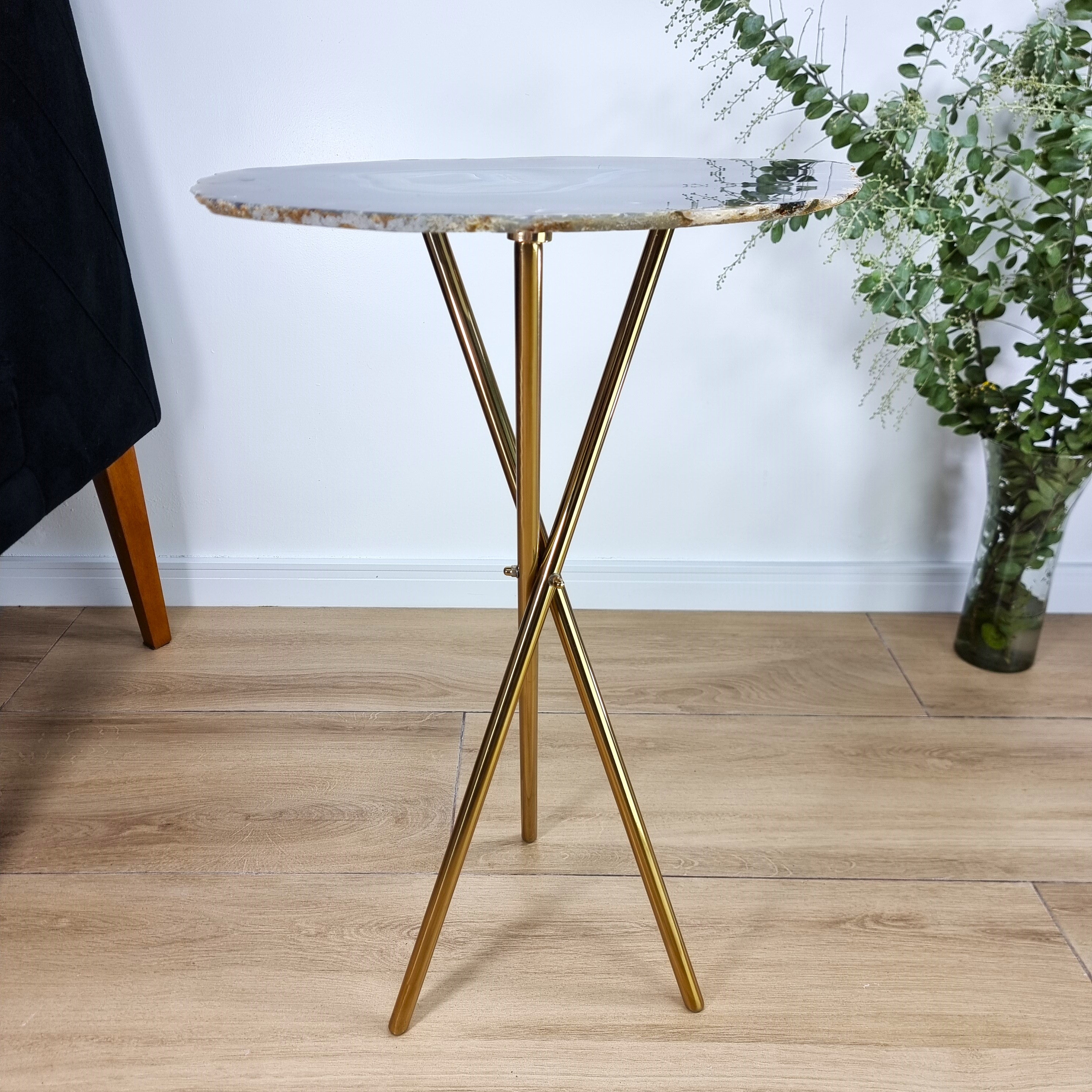 Agate Side Table - Crystal End Table Golden legs 23 inches high, total weight 7.7 pounds