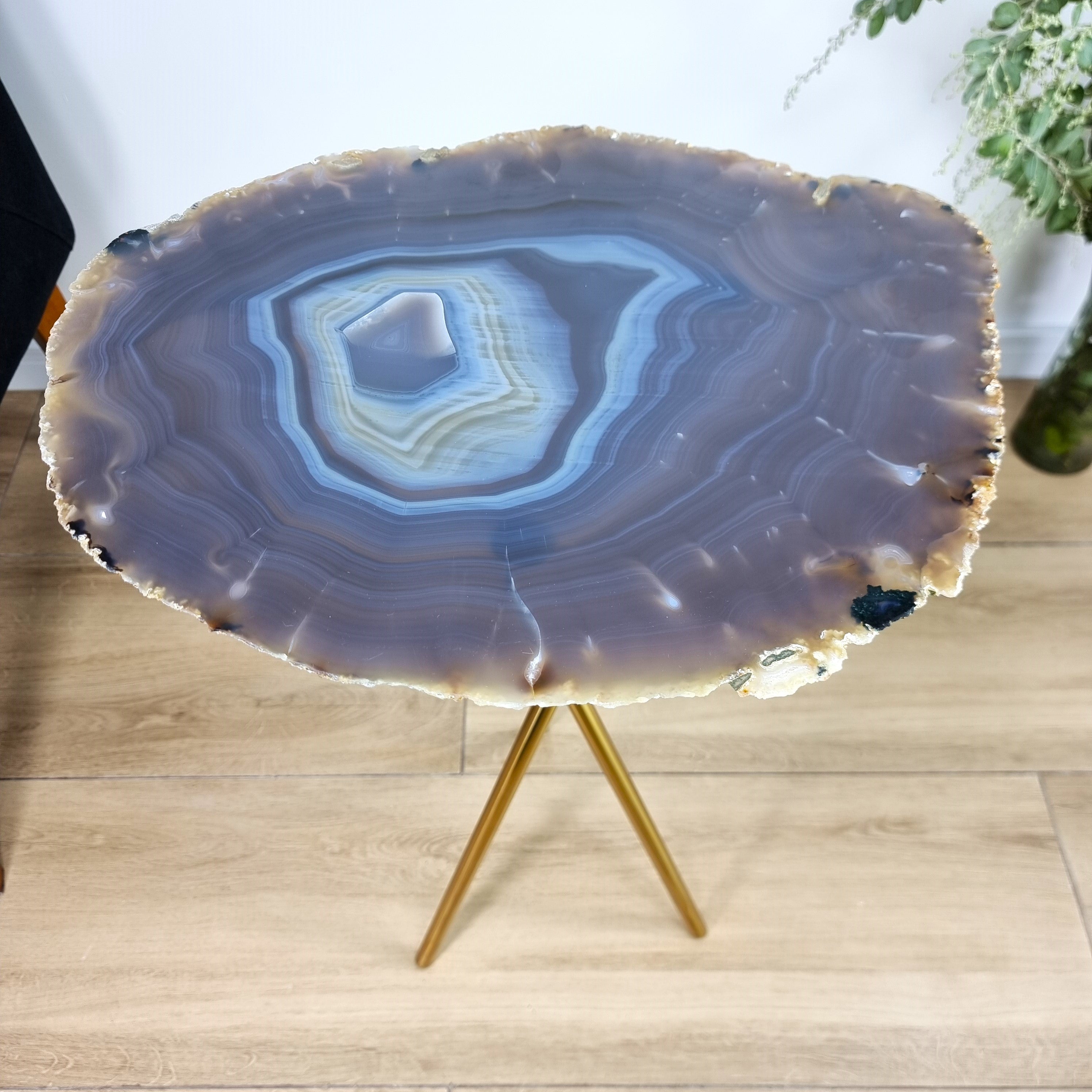 Agate Side Table - Crystal End Table Golden legs 23 inches high, total weight 7.7 pounds