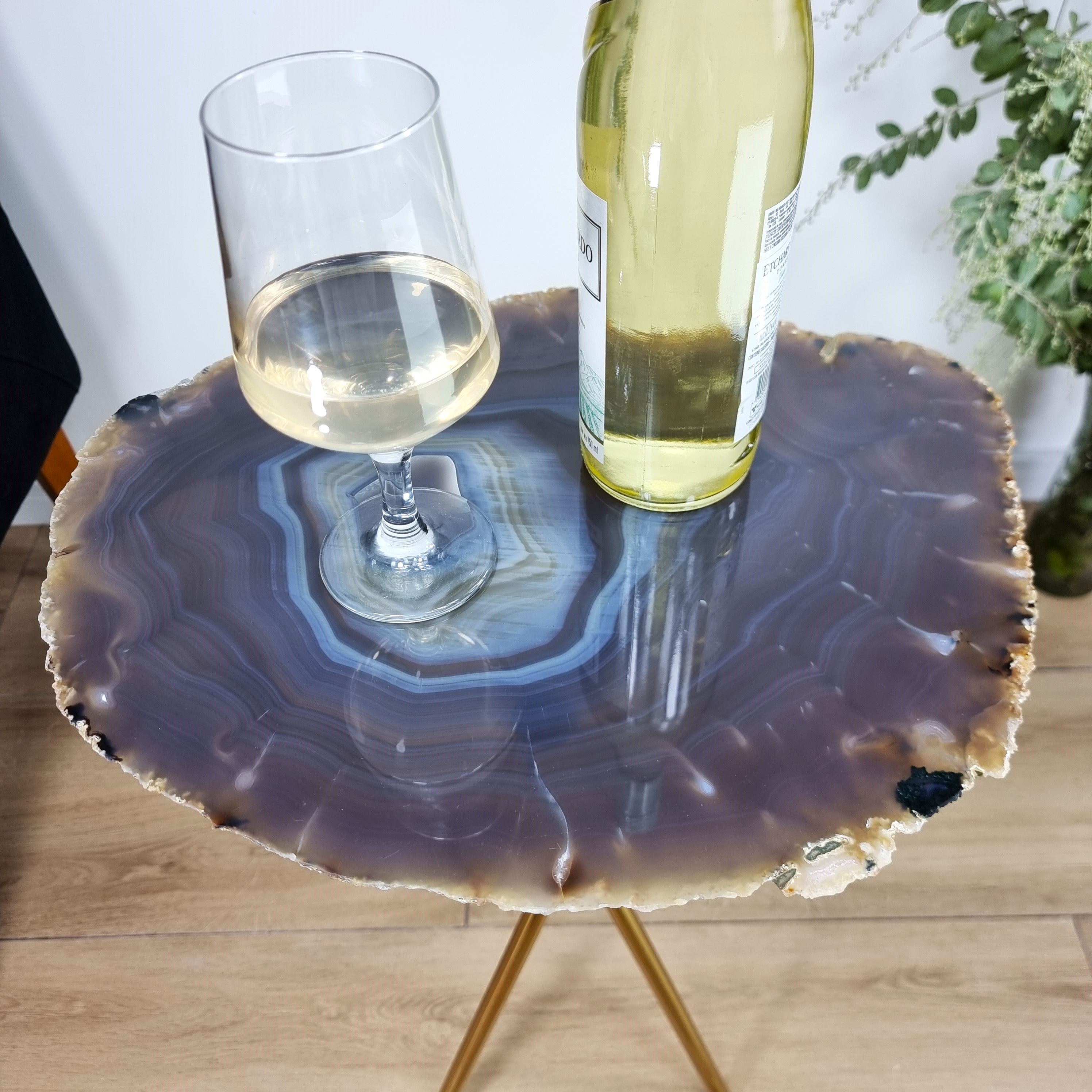 Agate Side Table - Crystal End Table Golden legs 23 inches high, total weight 7.7 pounds