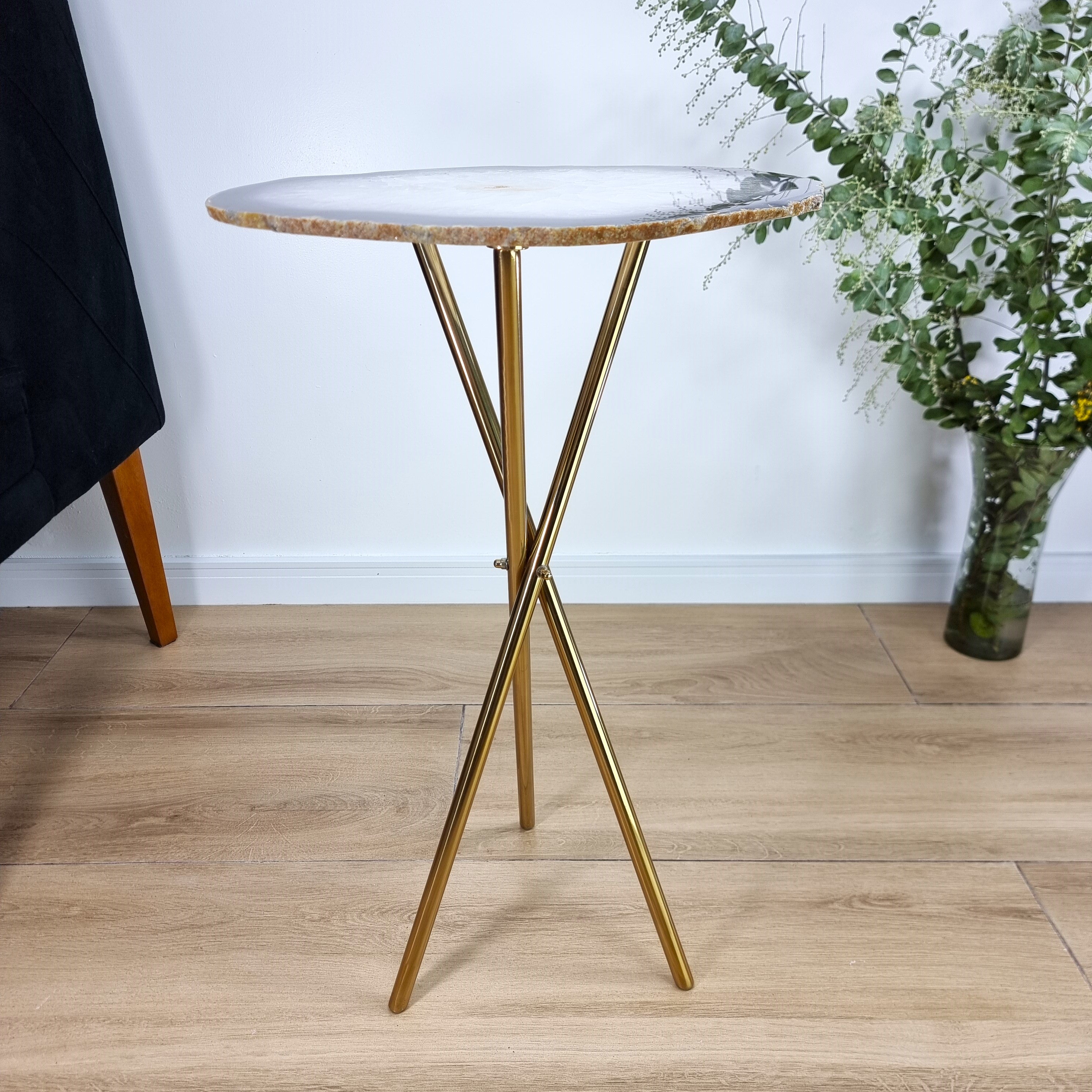 Agate Side Table - Crystal End Table Golden legs 23 inches high, total weight 7.7 pounds