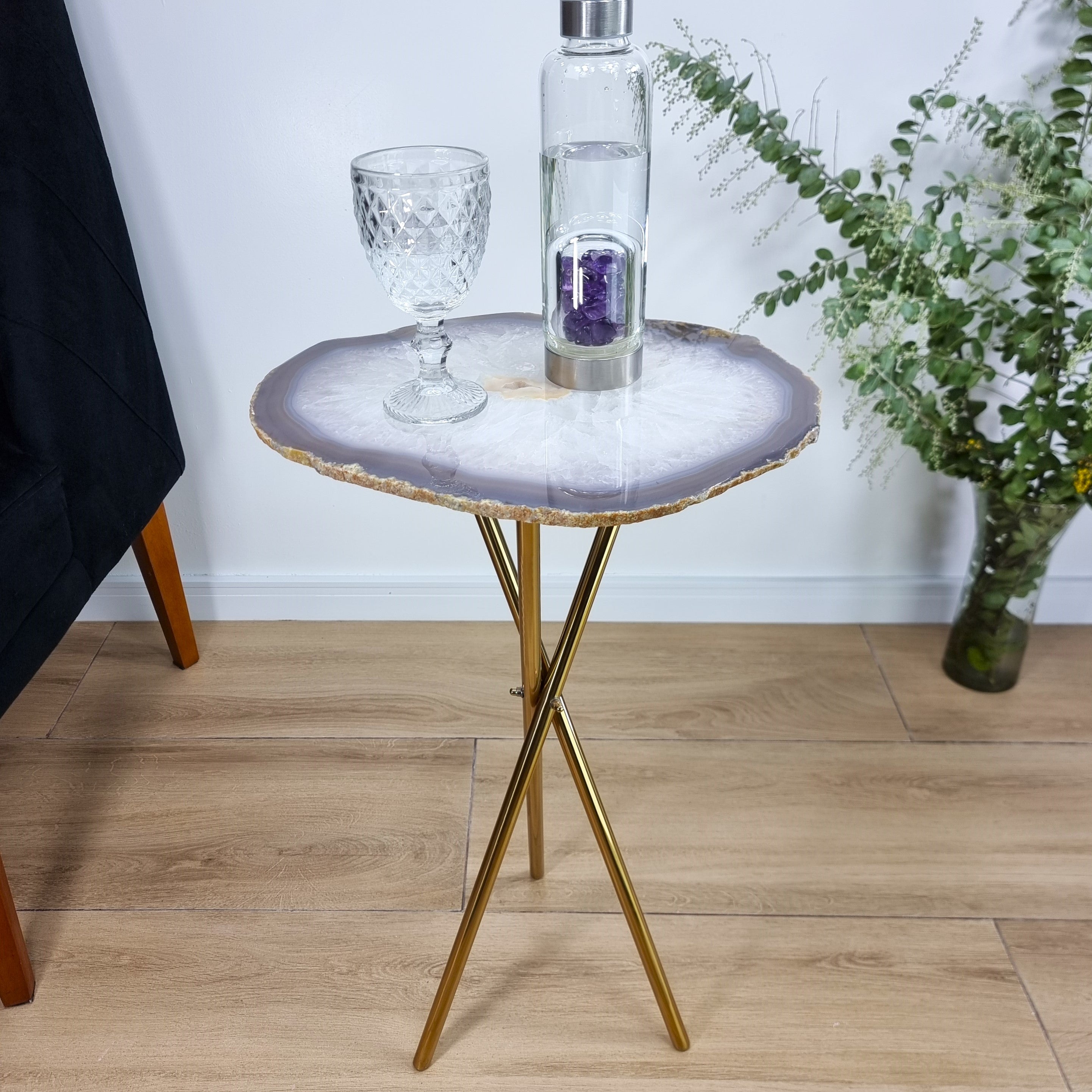 Agate Side Table - Crystal End Table Golden legs 23 inches high, total weight 7.7 pounds