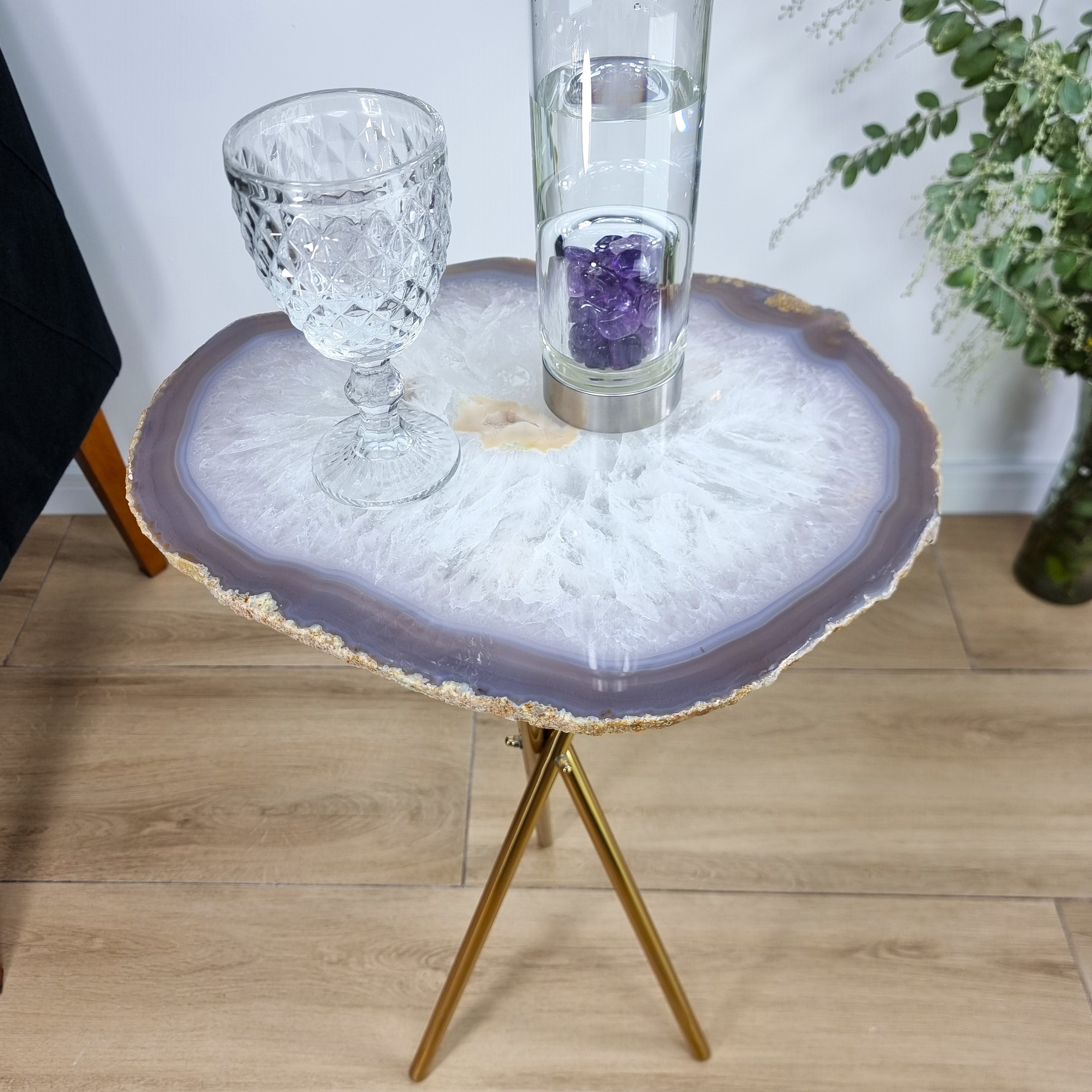 Agate Side Table - Crystal End Table Golden legs 23 inches high, total weight 7.7 pounds