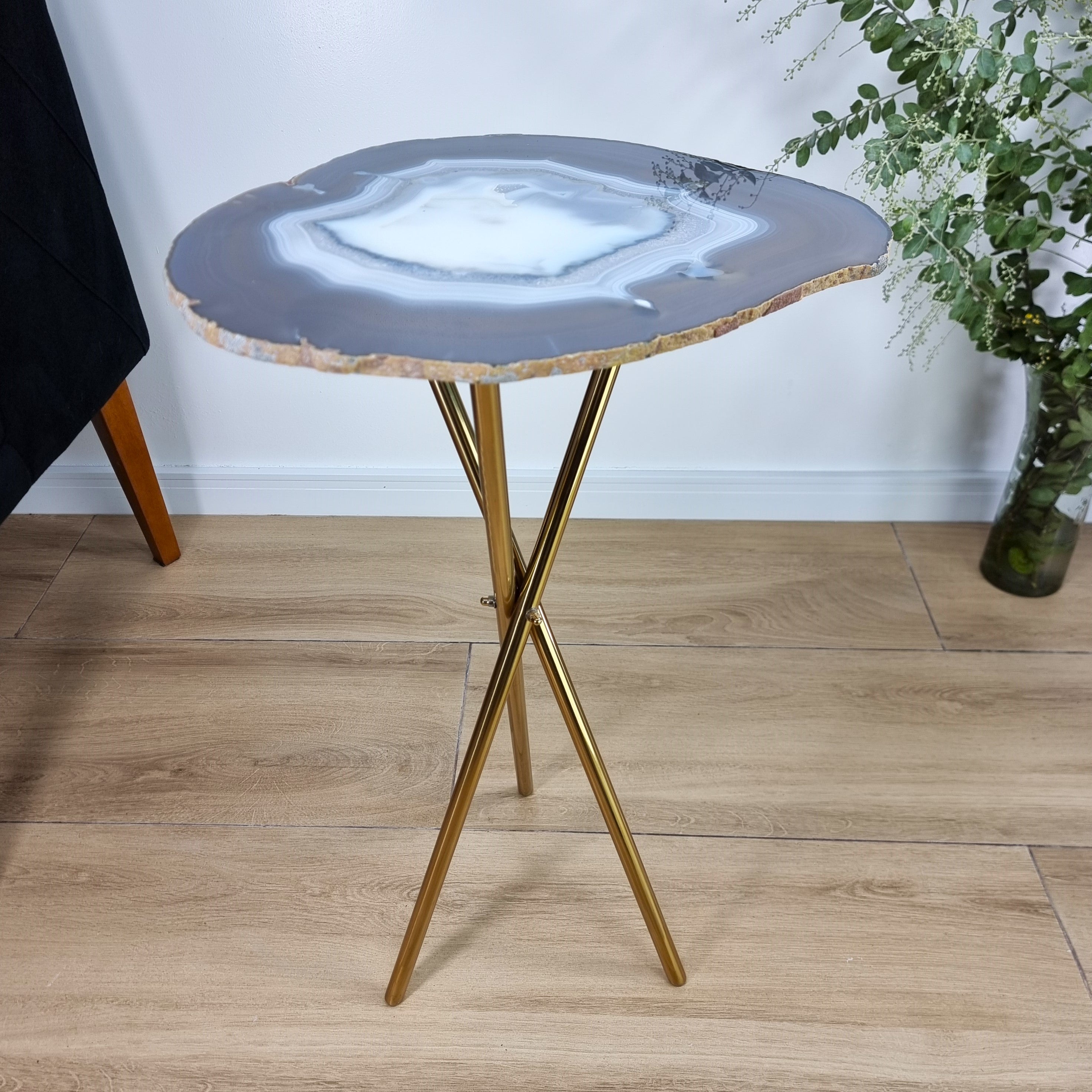 Agate Side Table - Crystal End Table Golden legs 23 inches high, total weight 7.7 pounds