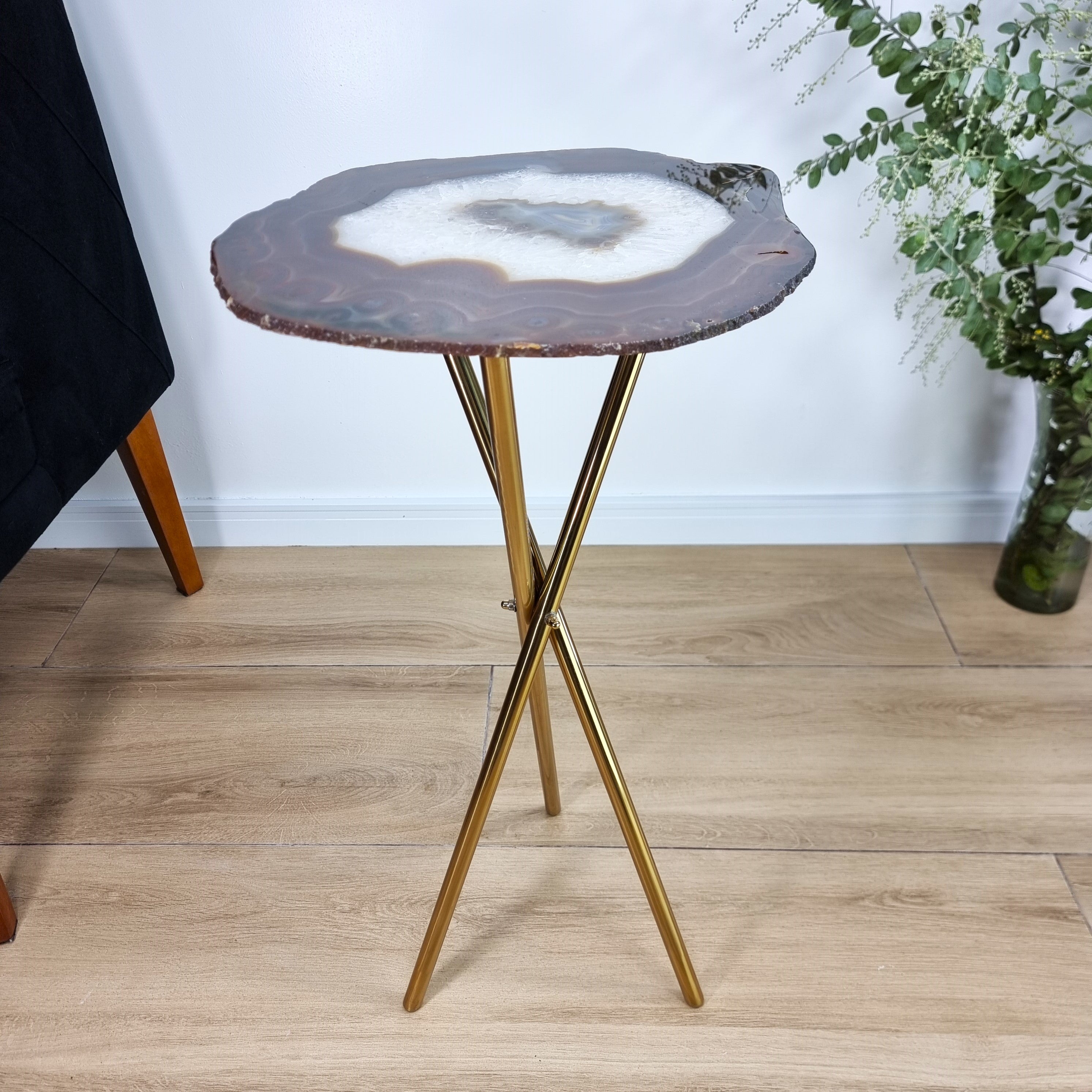 Agate Side Table - Crystal End Table Golden legs 23 inches high, total weight 6.8 pounds