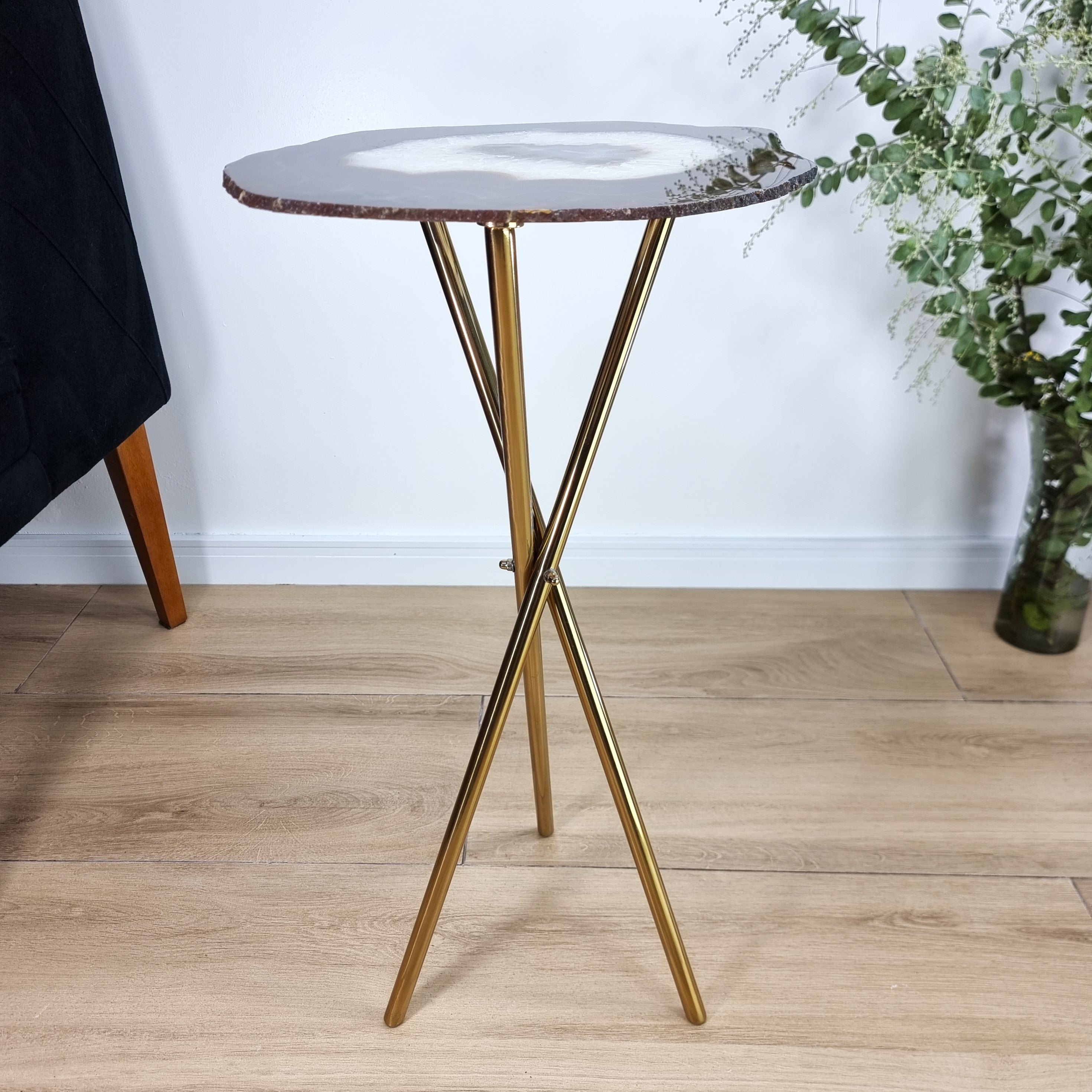 Agate Side Table - Crystal End Table Golden legs 23 inches high, total weight 6.8 pounds