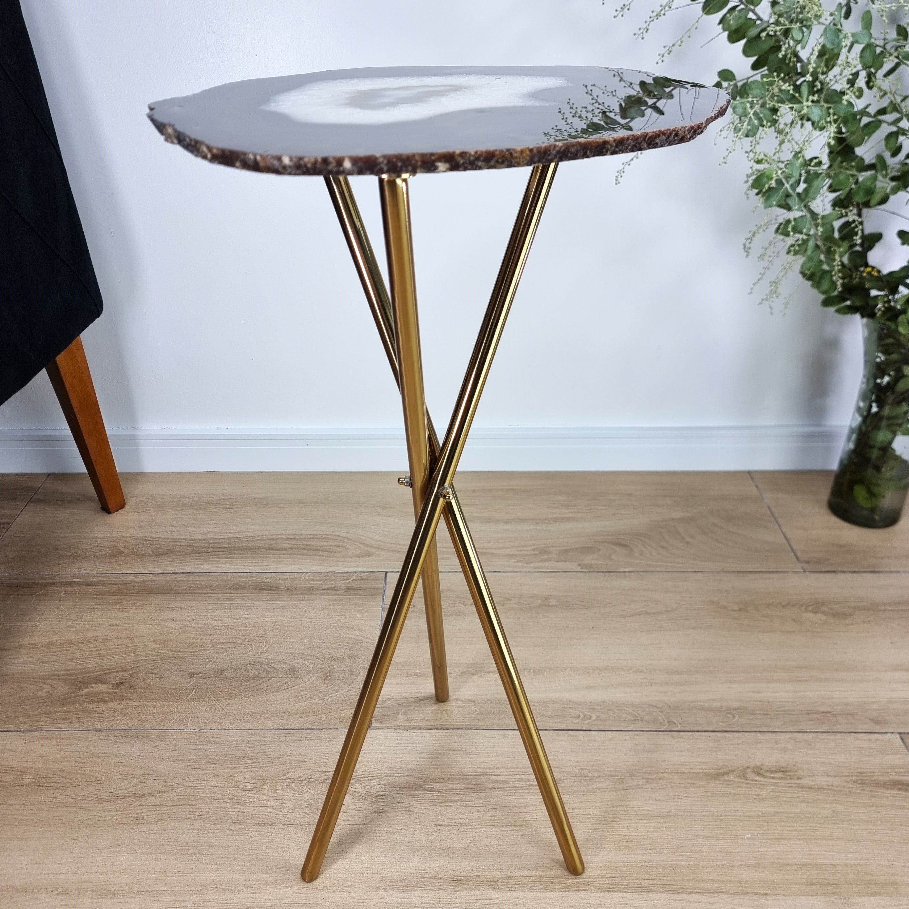 Agate Side Table - Crystal End Table Golden legs 23 inches high, total weight 7.3 pounds