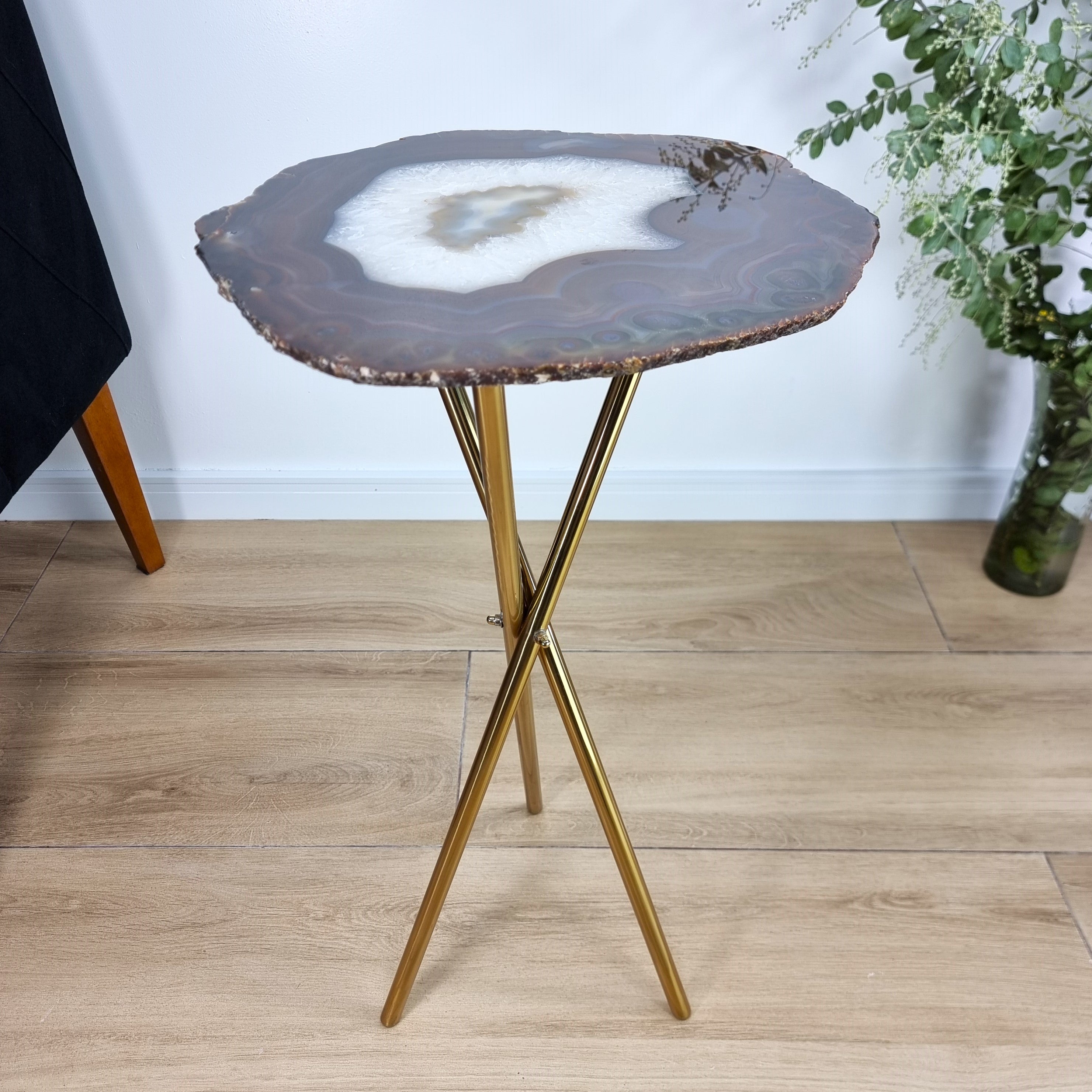 Agate Side Table - Crystal End Table Golden legs 23 inches high, total weight 7.3 pounds