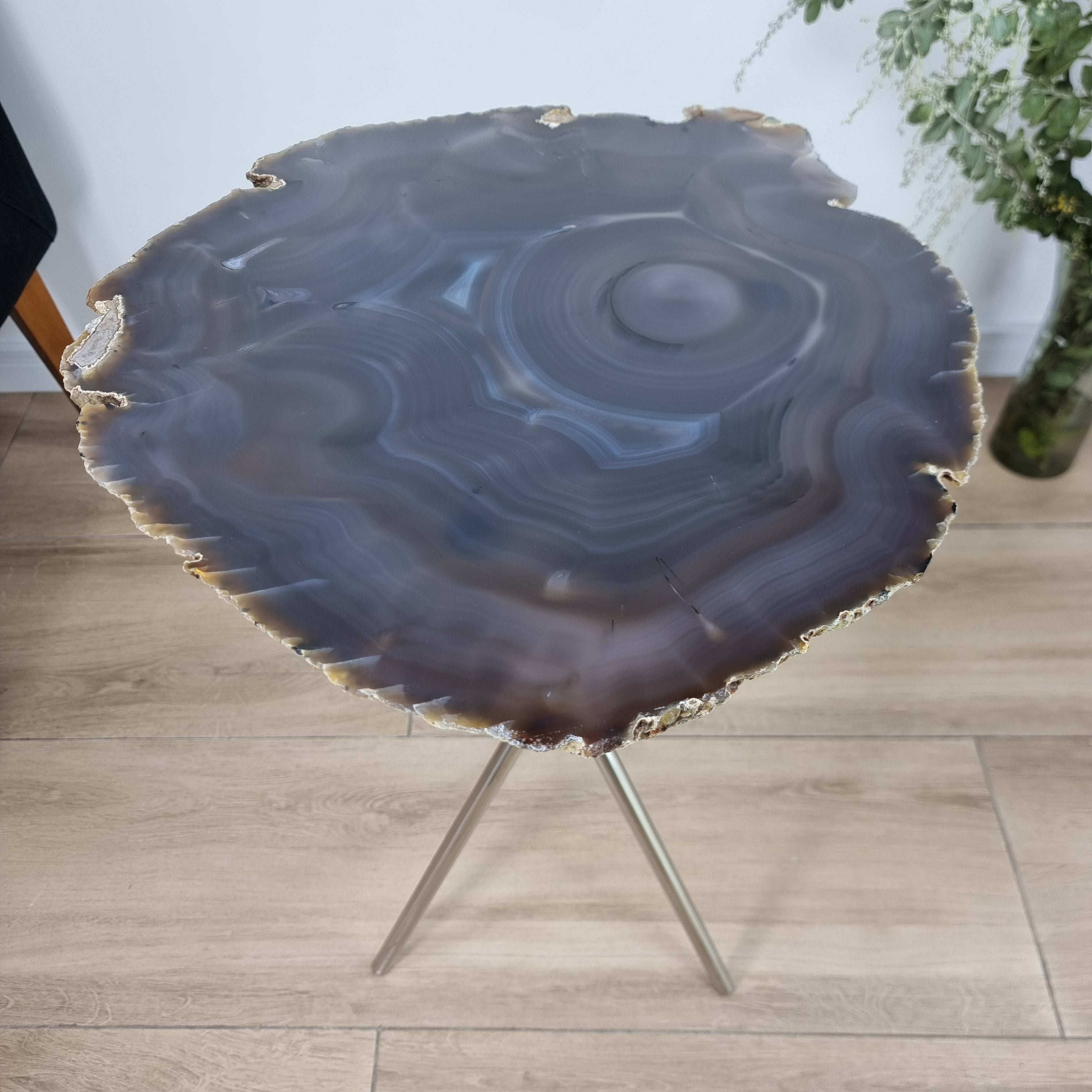 Natural Agate Side Table - Crystal End Table Silver legs 23 inches high, total weight 11 pounds