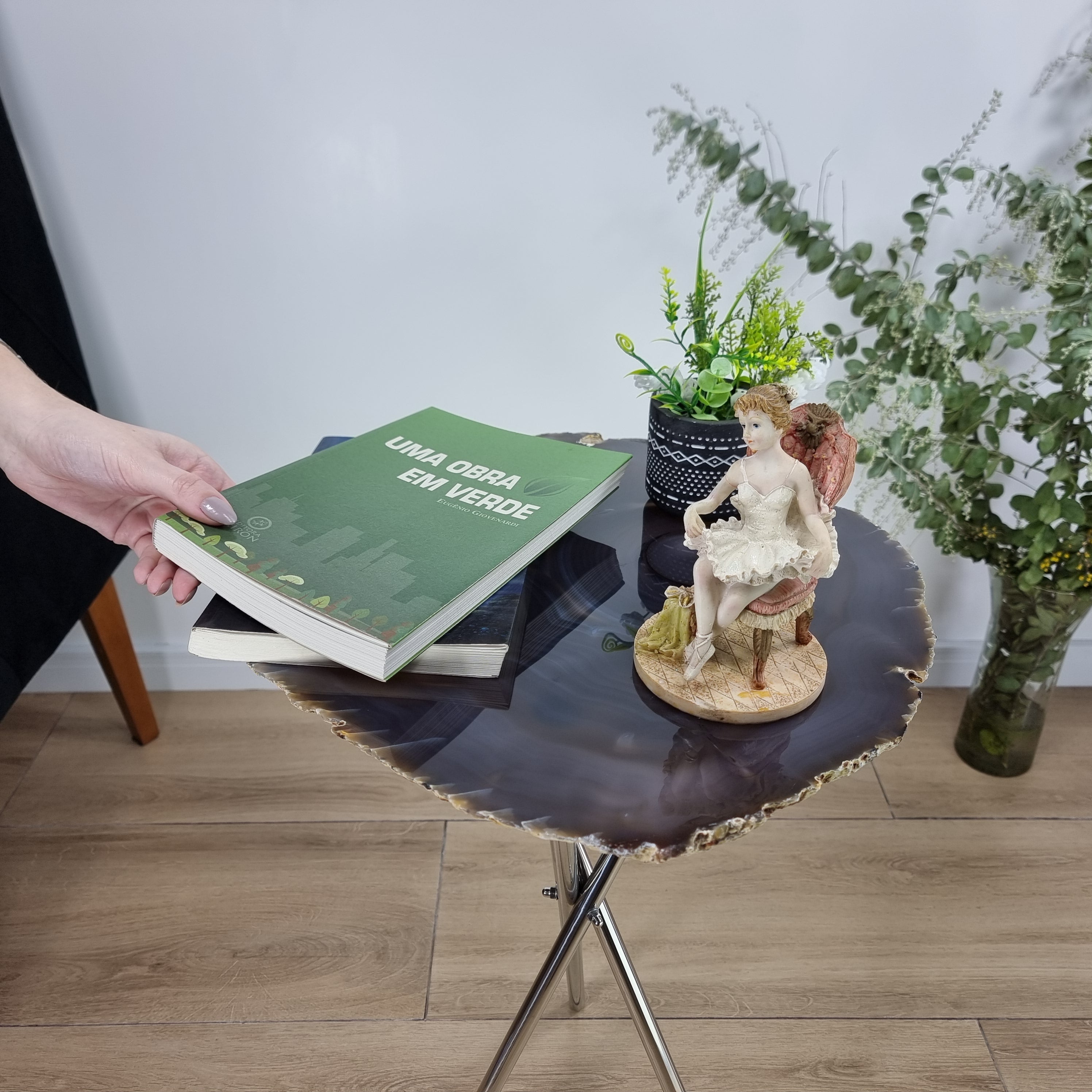 Natural Agate Side Table - Crystal End Table Silver legs 23 inches high, total weight 11 pounds