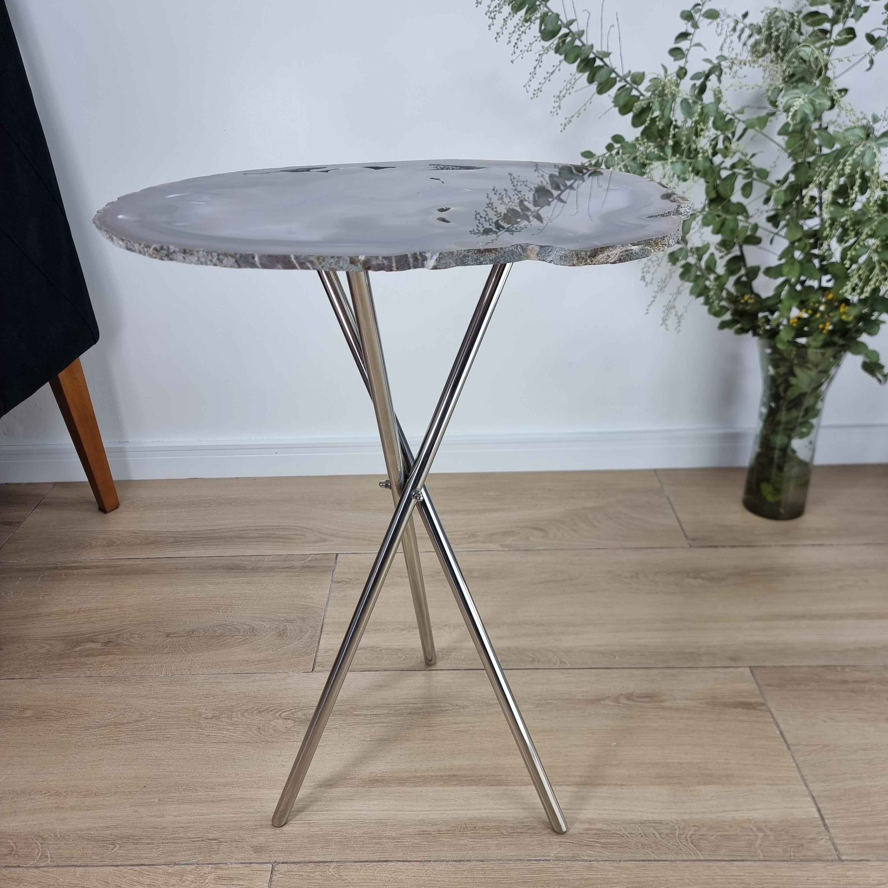 Natural Agate Side Table - Crystal End Table Silver legs 23 inches high, total weight 11 pounds