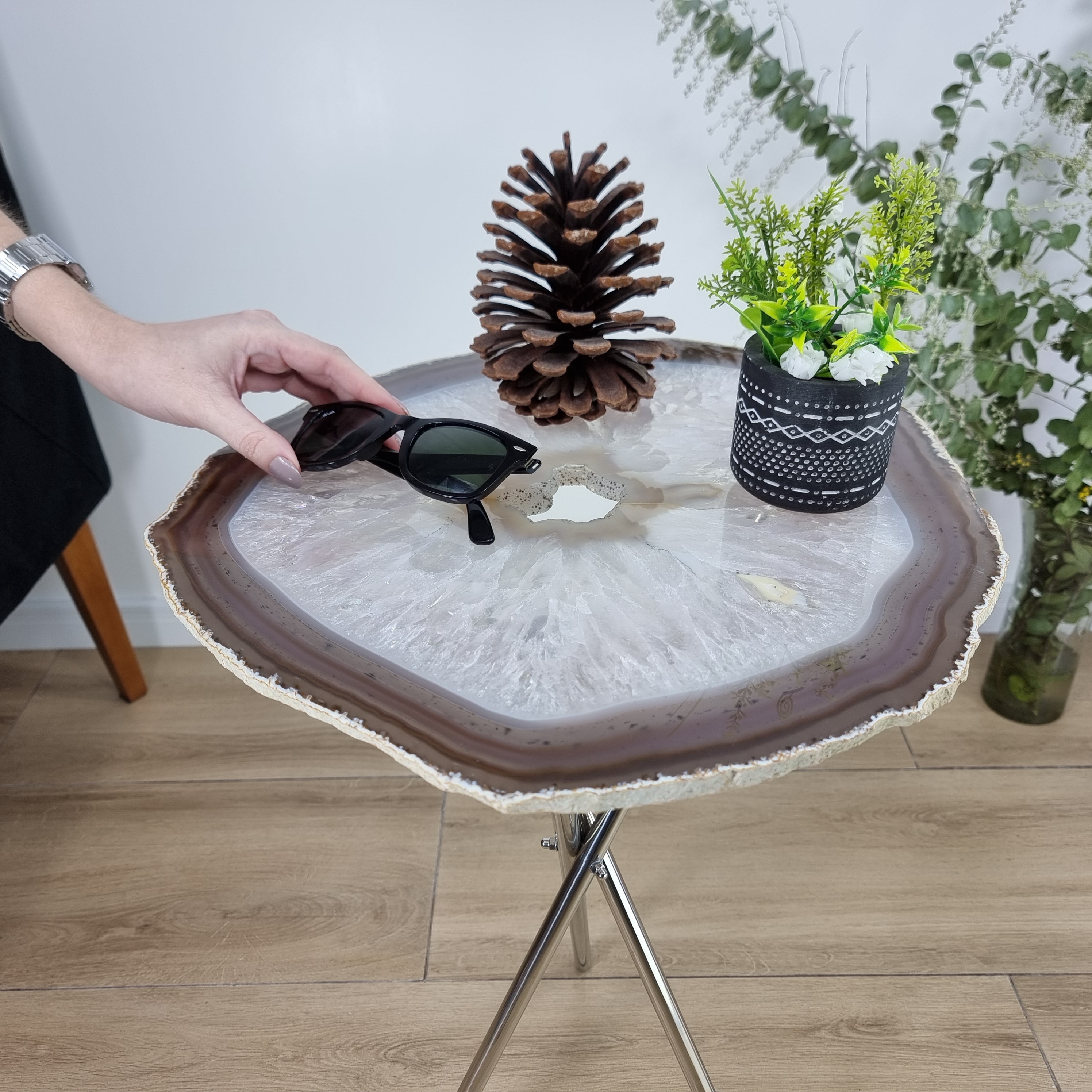 Natural Agate Side Table - Crystal End Table Silver legs 23 inches high, total weight 9.4 pounds (Copy)