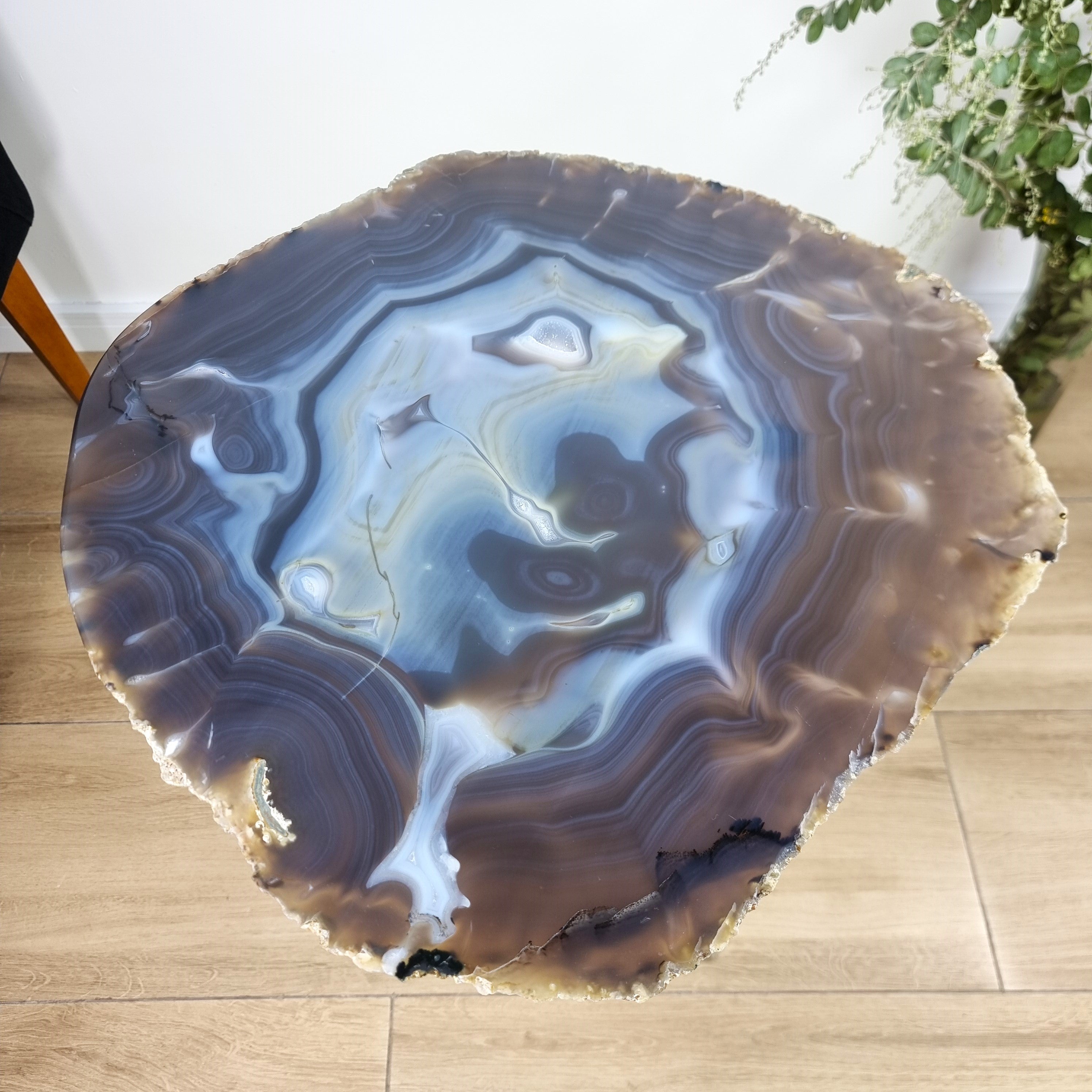 Natural Agate Side Table - Crystal End Table Silver legs 23 inches high, total weight 11 pounds