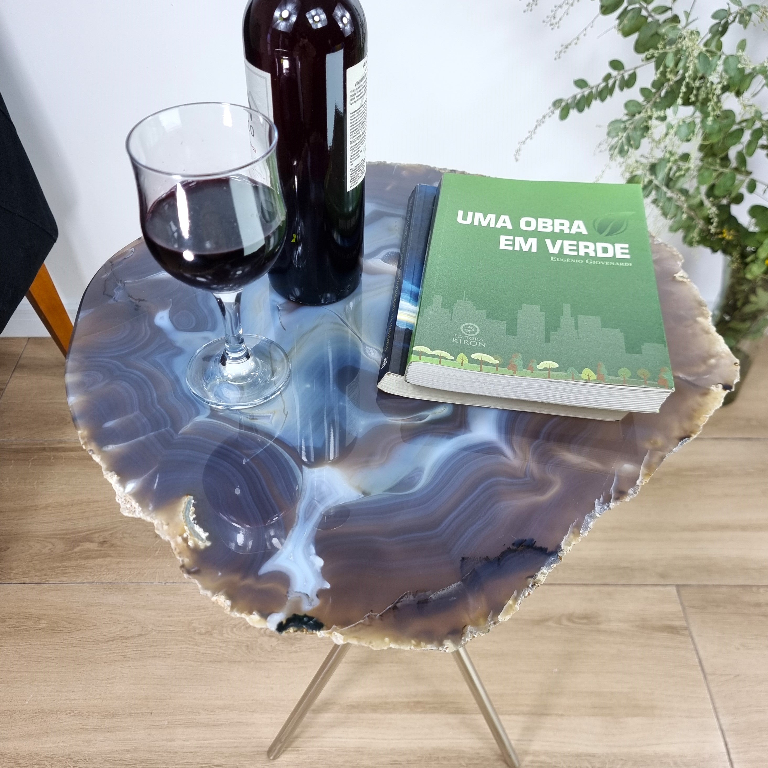 Natural Agate Side Table - Crystal End Table Silver legs 23 inches high, total weight 11 pounds