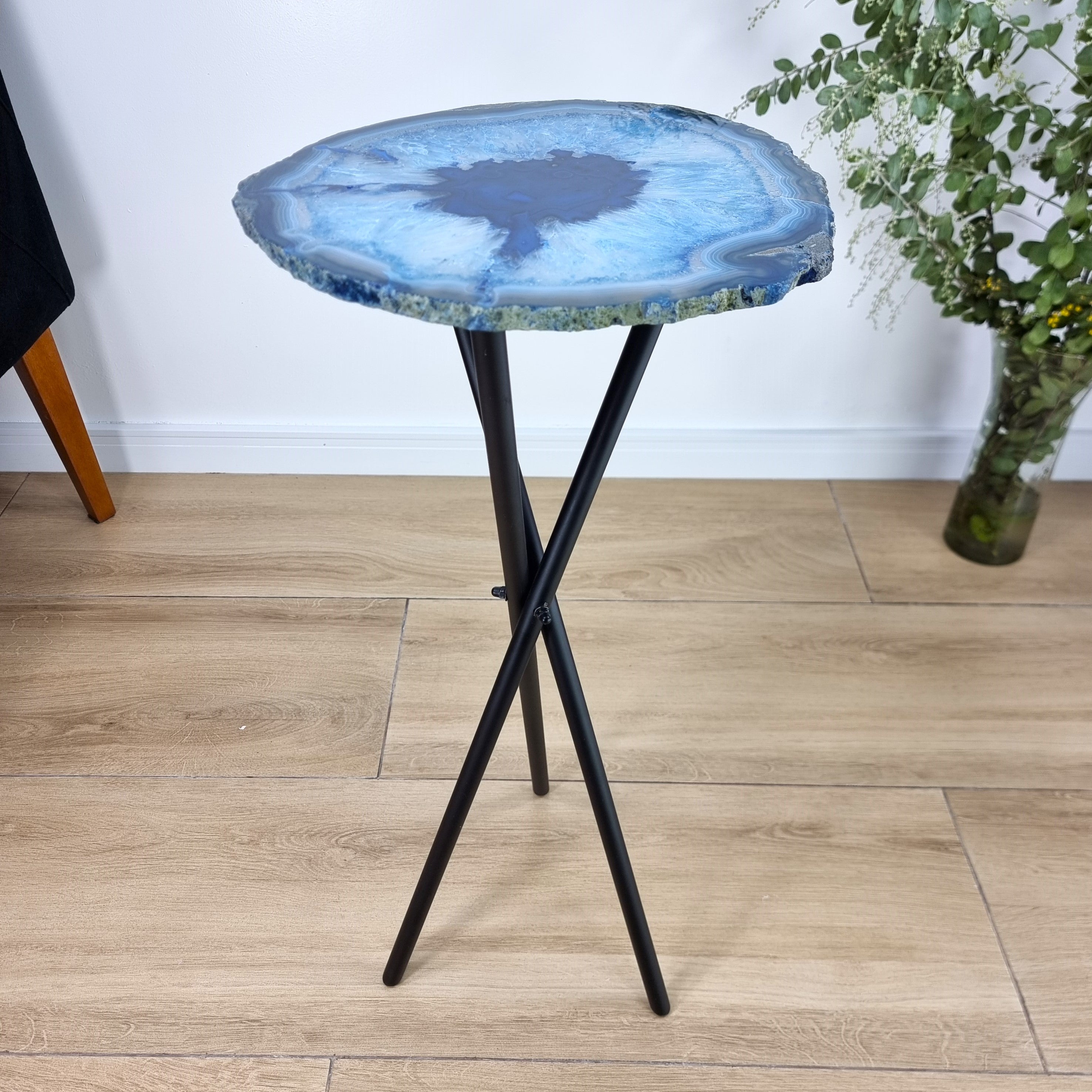 Agate Side Table - Crystal End Table Black legs 23 inches high, total weight 6.2 pounds