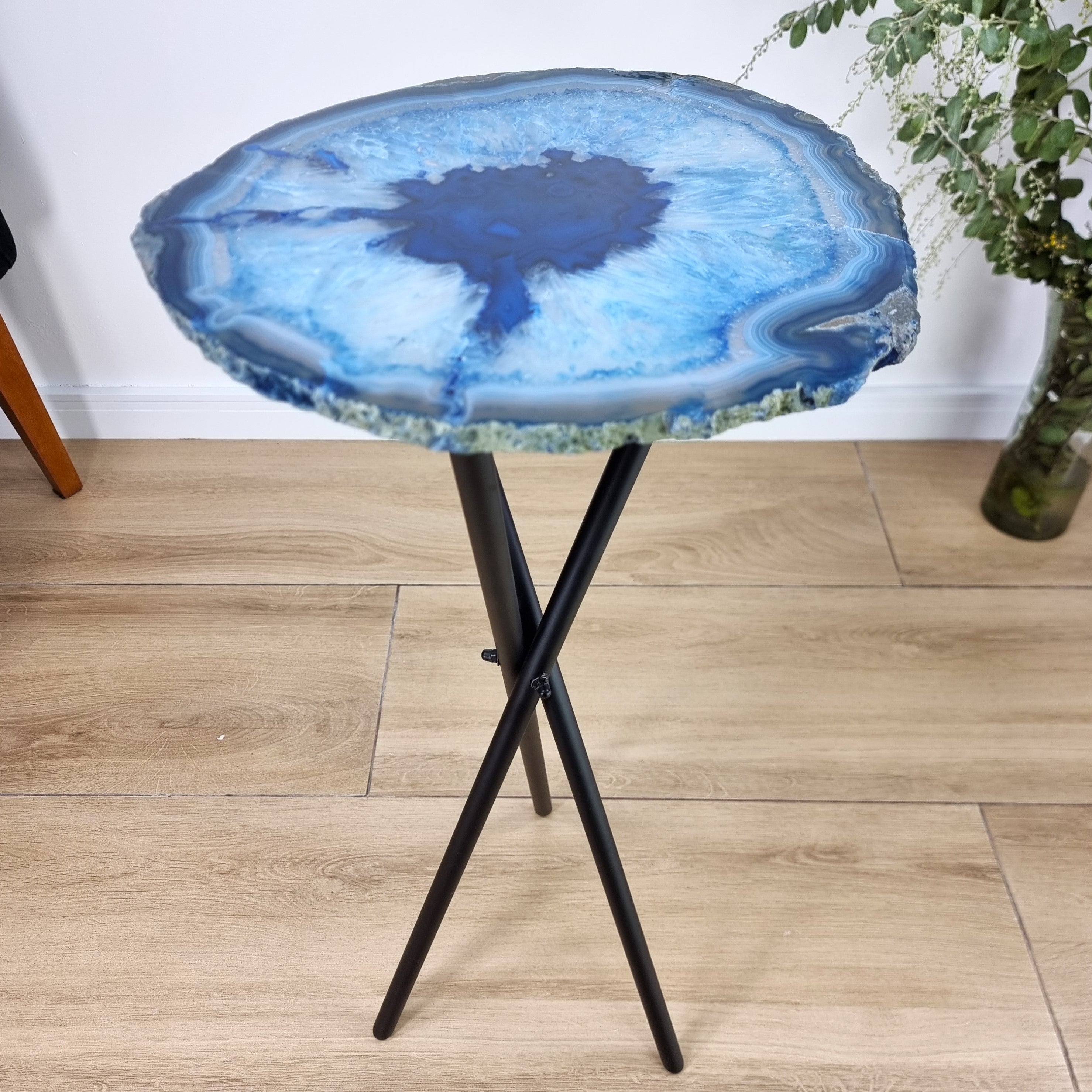 Agate Side Table - Crystal End Table Black legs 23 inches high, total weight 6.2 pounds