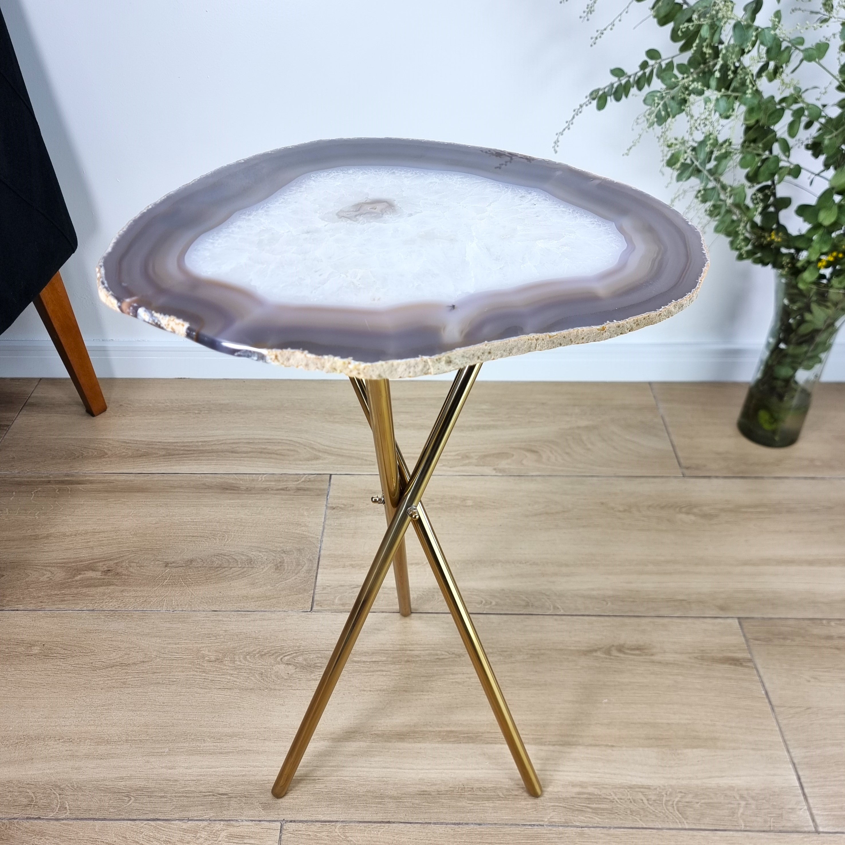 Agate Side Table - Crystal and Table Golden legs 23 inches high, total weight 7.5 pounds