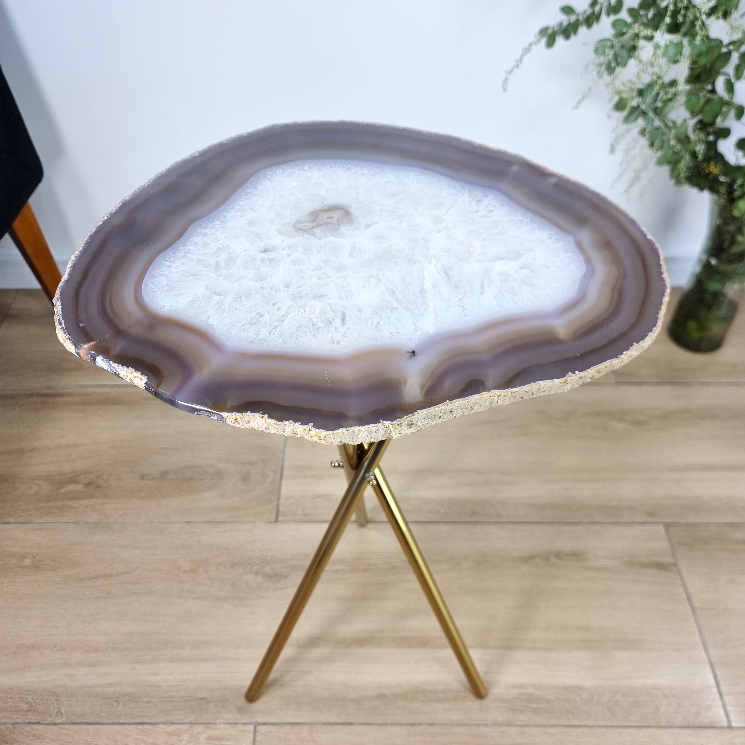 Agate Side Table - Crystal and Table Golden legs 23 inches high, total weight 7.5 pounds