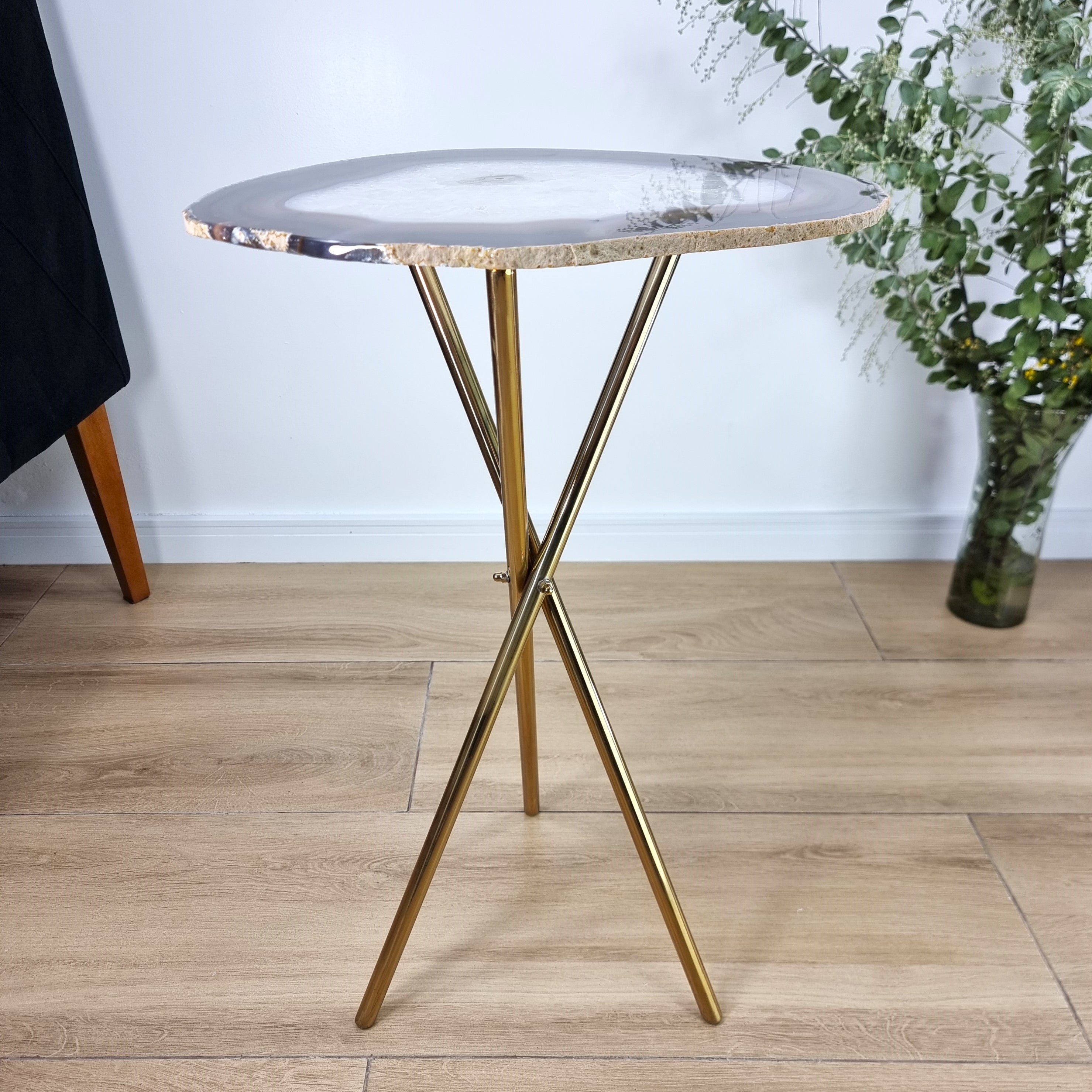 Agate Side Table - Crystal and Table Golden legs 23 inches high, total weight 7.5 pounds