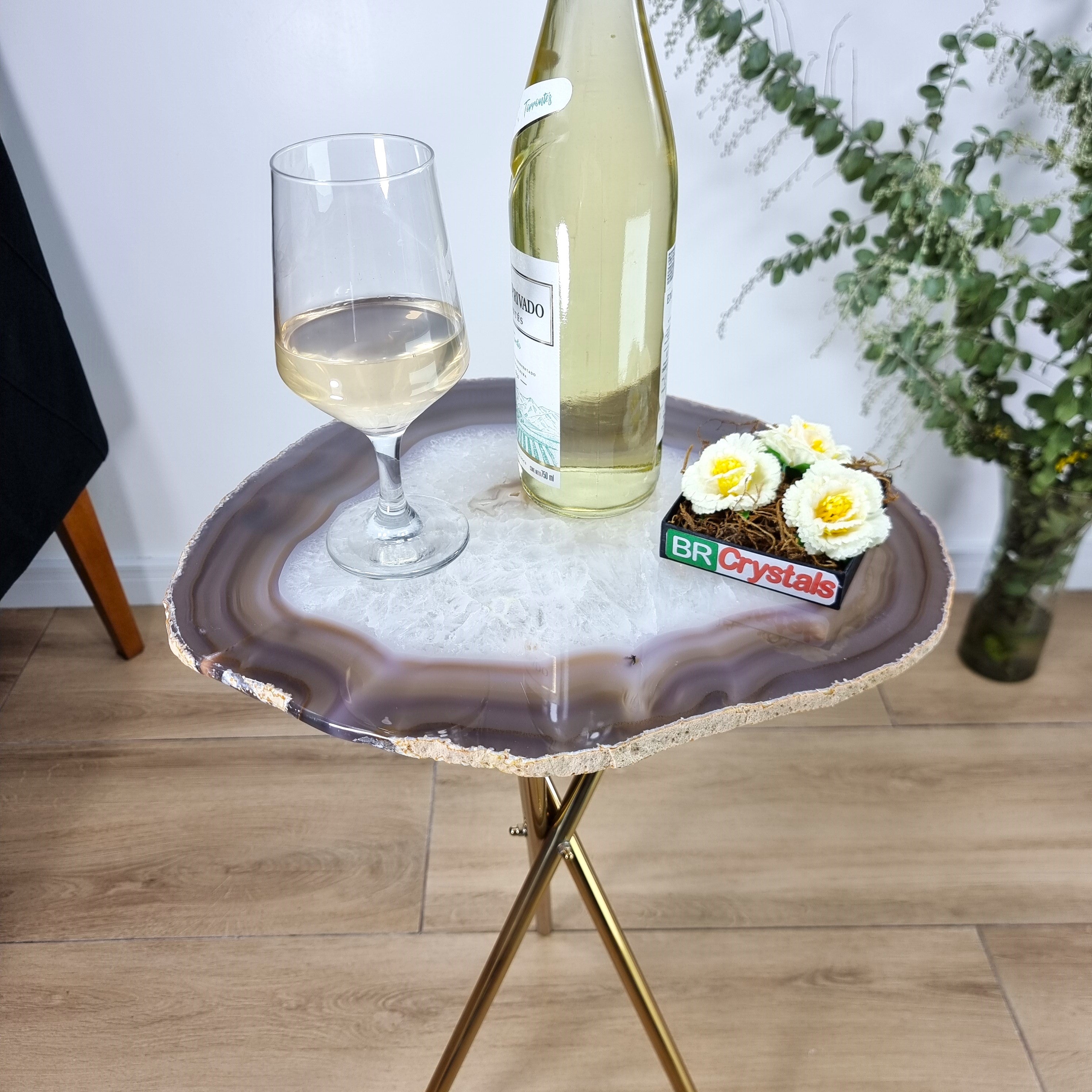 Agate Side Table - Crystal and Table Golden legs 23 inches high, total weight 7.5 pounds