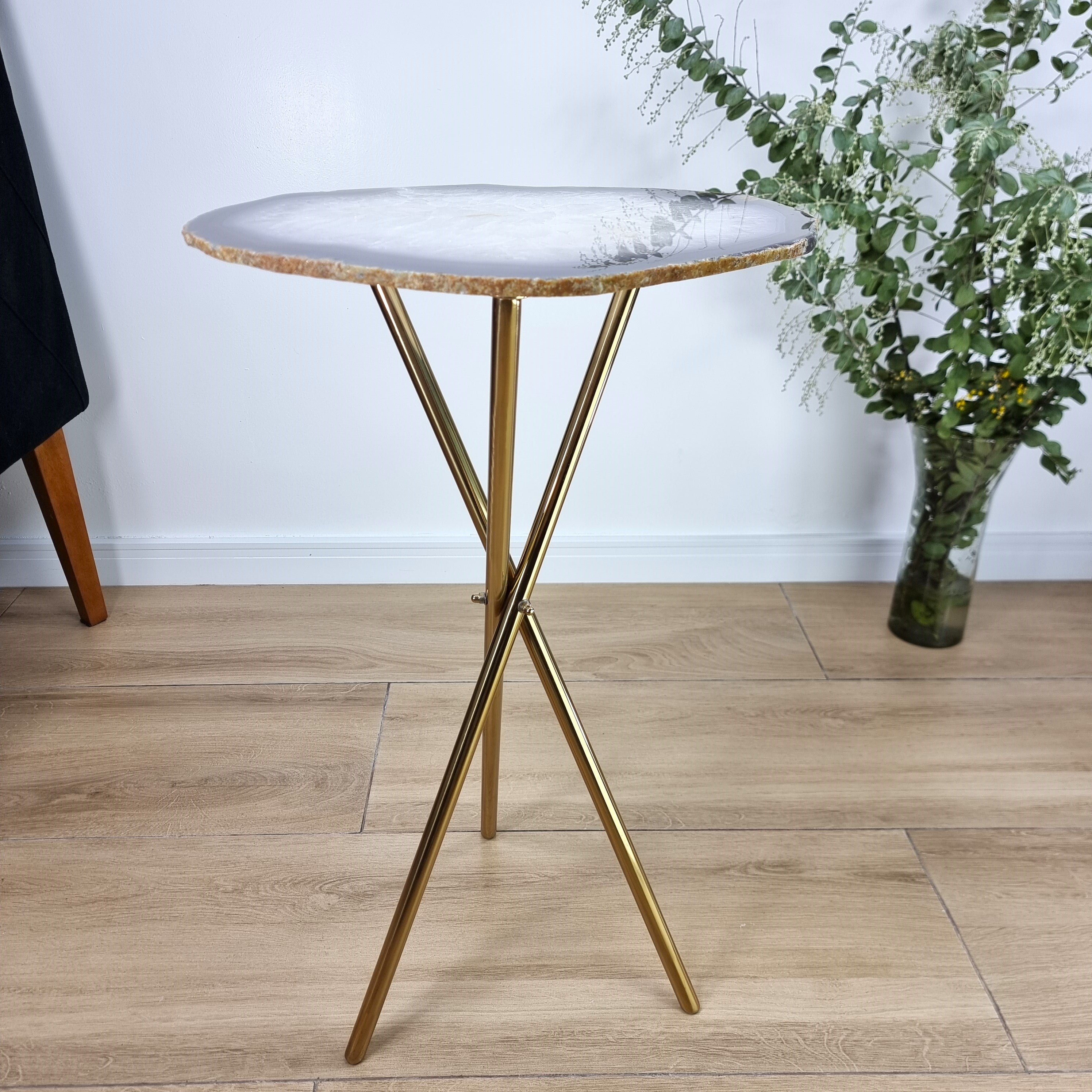 Agate Side Table - Crystal and Table Golden legs 23 inches high, total weight 7.5 pounds