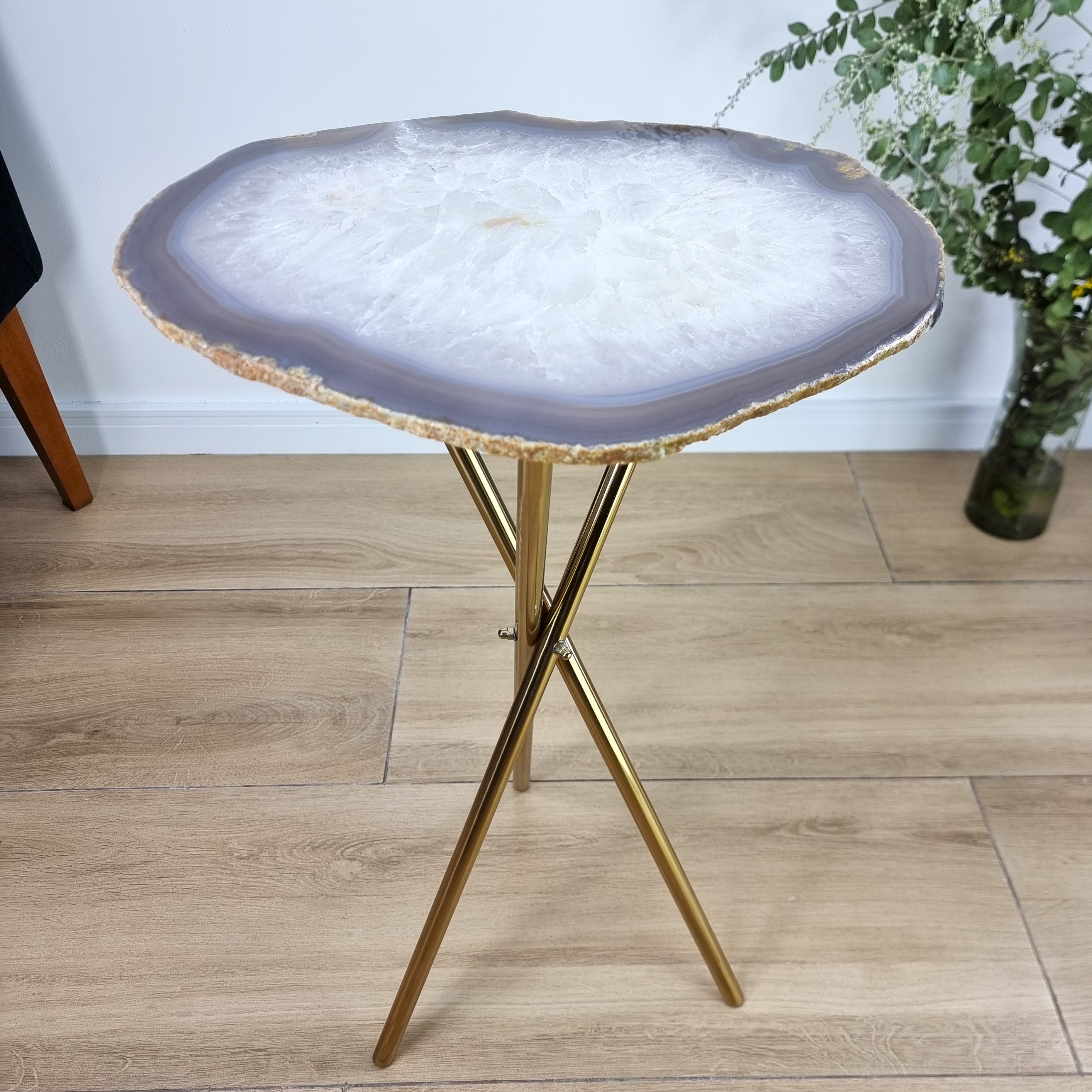 Agate Side Table - Crystal and Table Golden legs 23 inches high, total weight 7.5 pounds