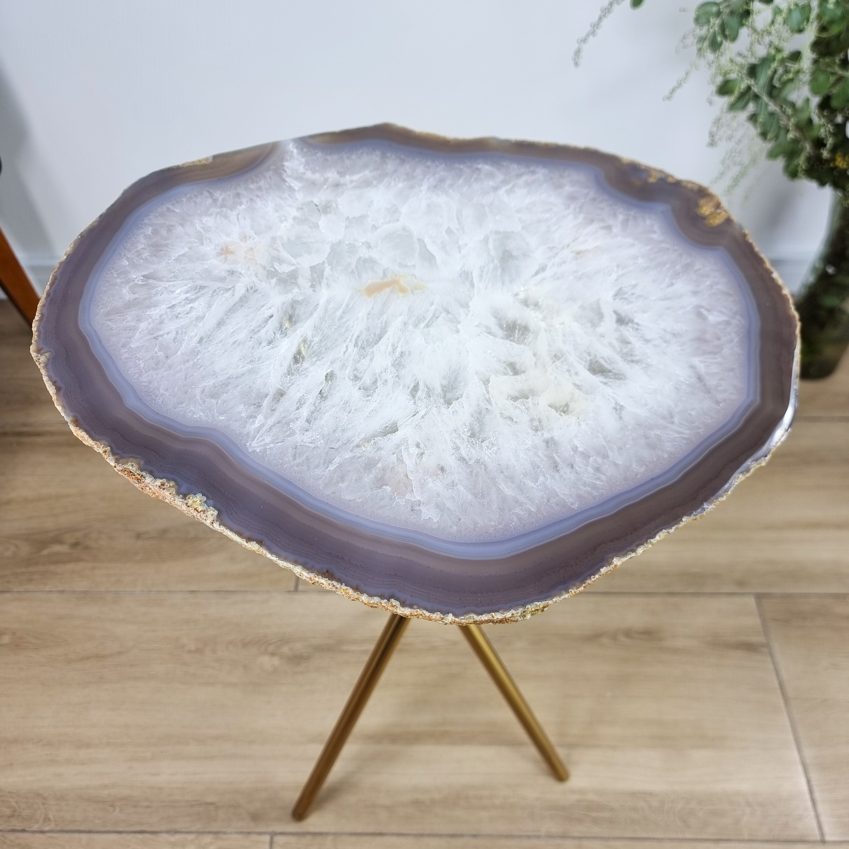 Agate Side Table - Crystal and Table Golden legs 23 inches high, total weight 7.5 pounds