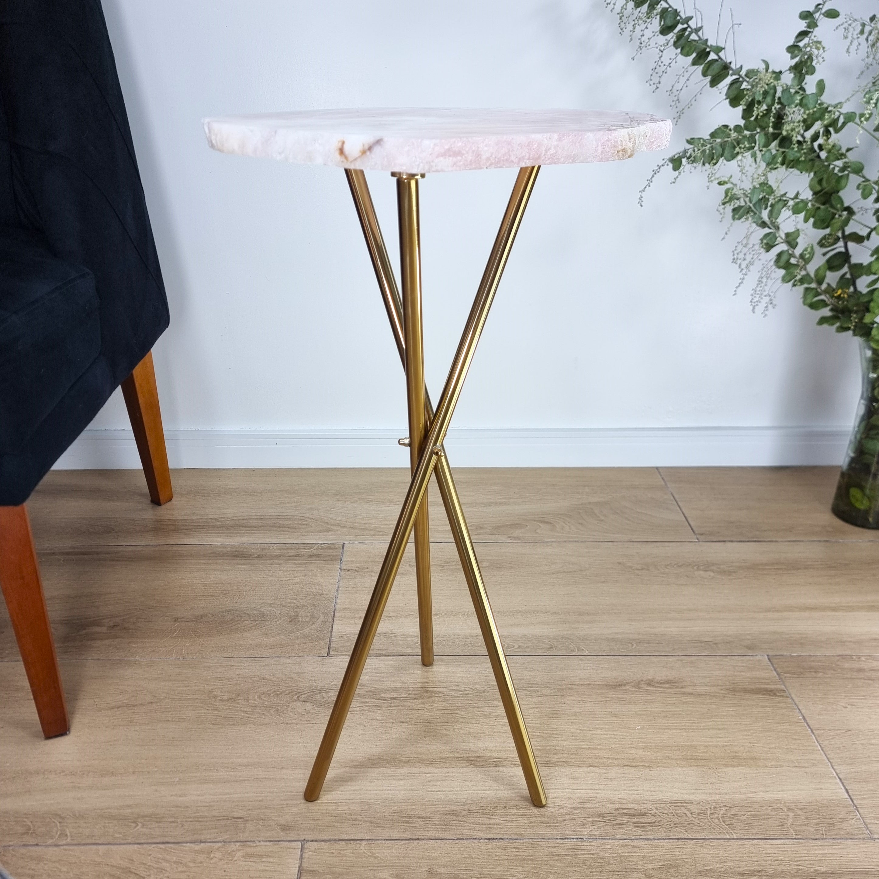 Rose Quartz Side Table - Crystal Table with Gold legs 23 inches high, total weight 11 pounds