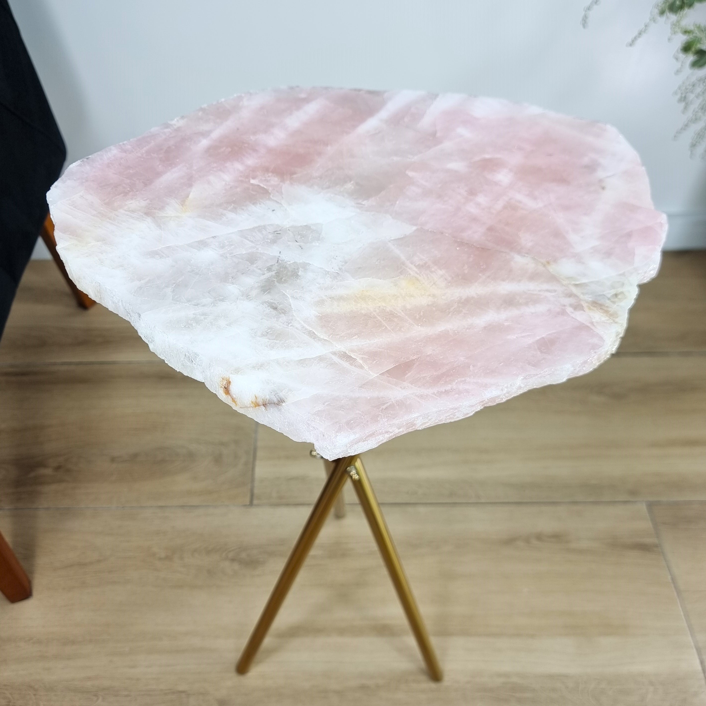 Rose Quartz Side Table - Crystal Table with Gold legs 23 inches high, total weight 11 pounds