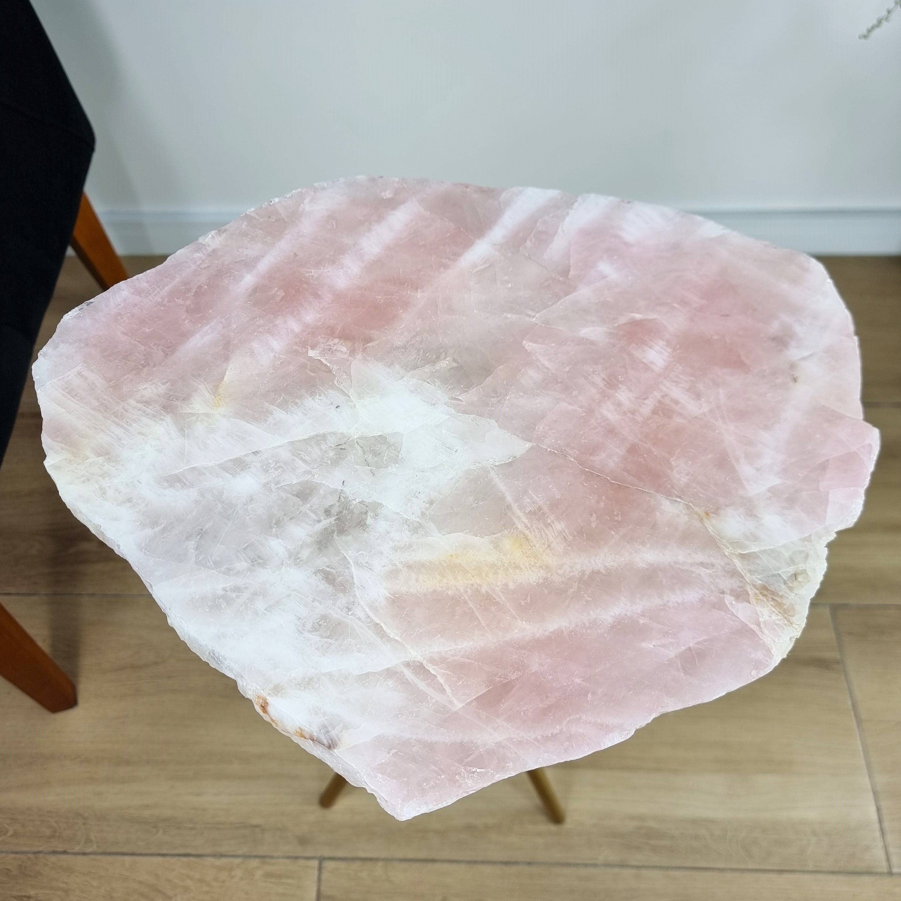 Rose Quartz Side Table - Crystal Table with Gold legs 23 inches high, total weight 11 pounds