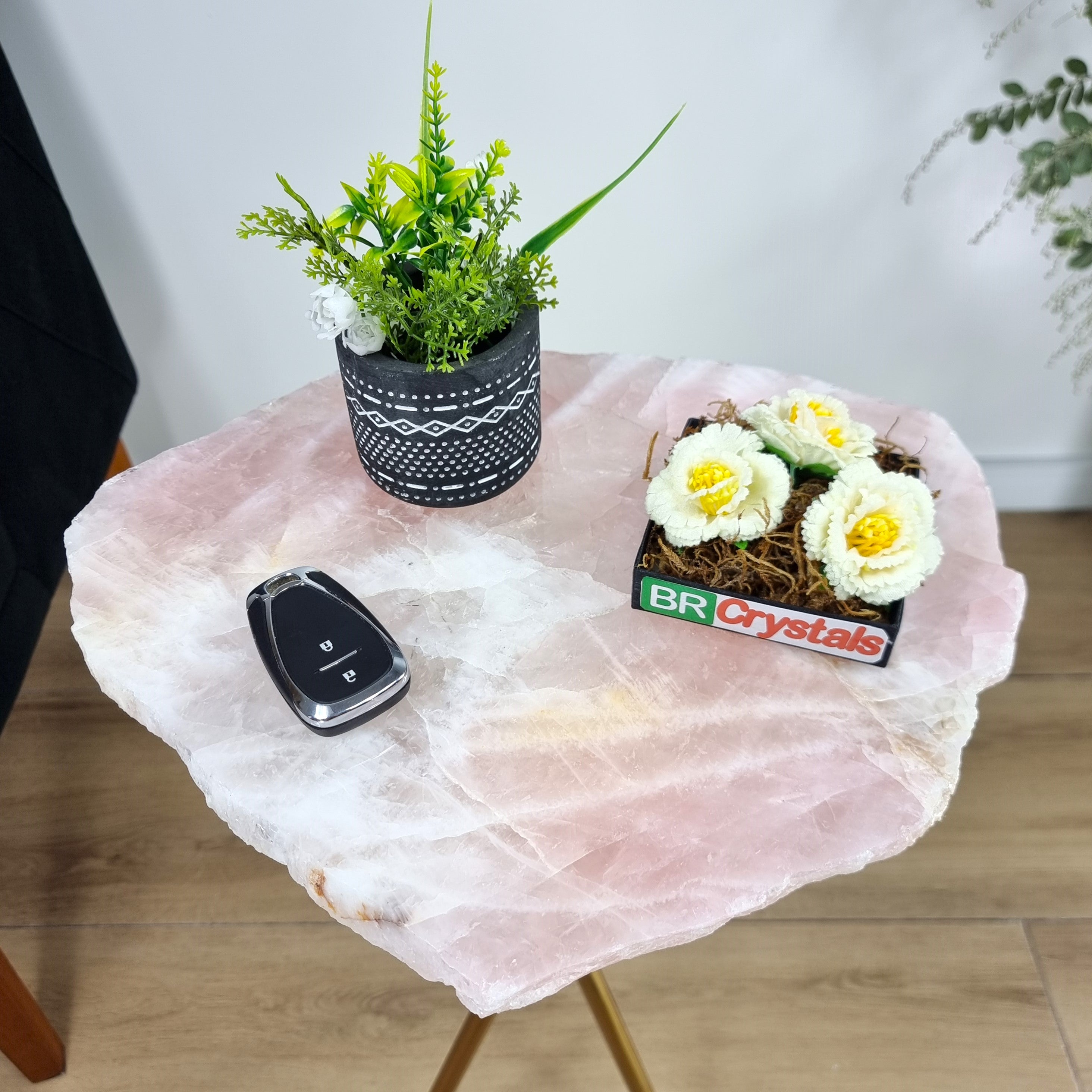 Rose Quartz Side Table - Crystal Table with Gold legs 23 inches high, total weight 11 pounds